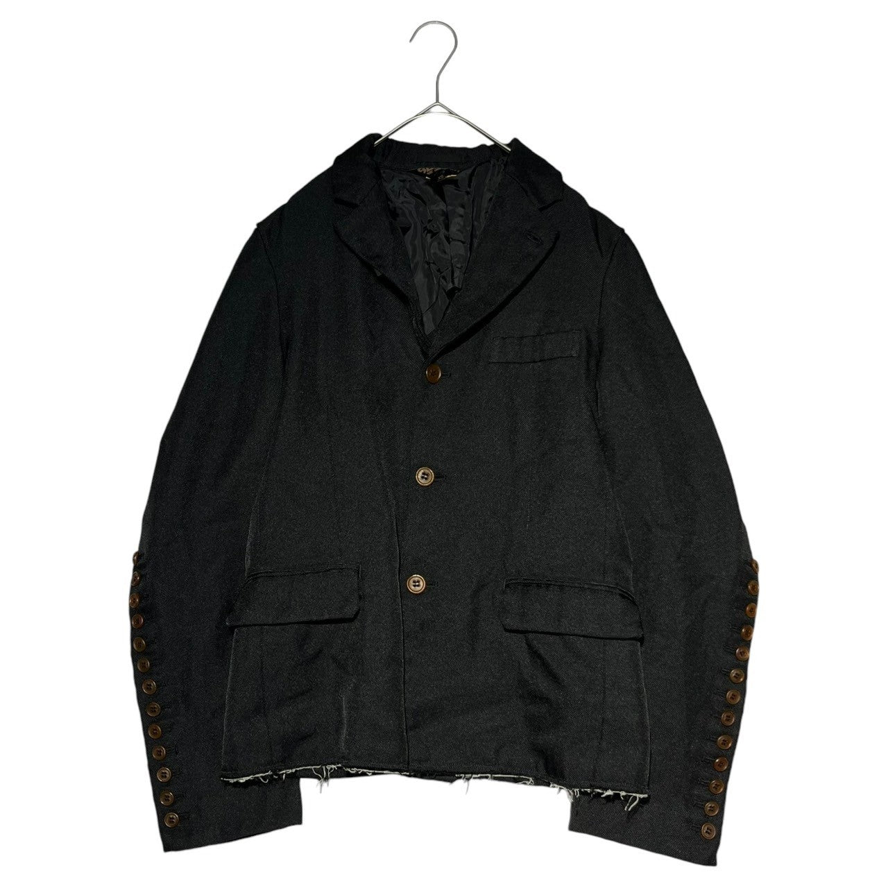 BLACK COMME des GARCONS(ブラックコムデギャルソン) 23AW poly crimp cut-off tailored jacket ポリ縮絨 カットオフ テーラード ジャケット 1L-J014 XS ブラック AD2023