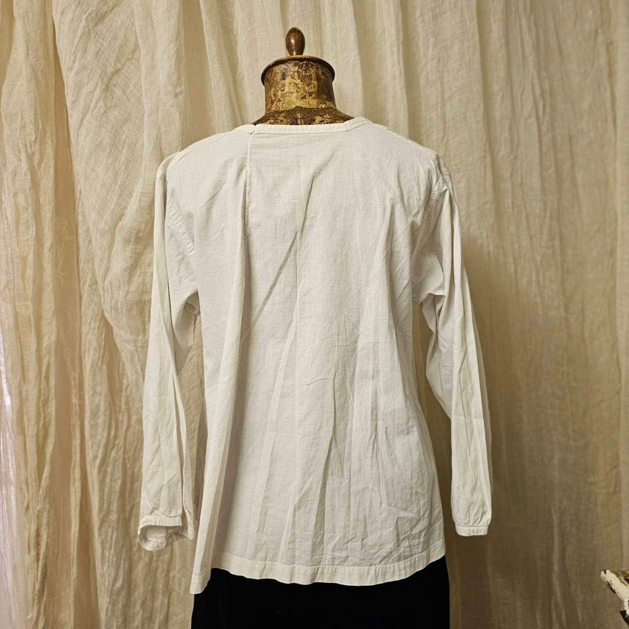 Euro vintage(ヨーロッパヴィンテージ) 20's~ center_open wide collar cotton blouse with  scalloped lace スカラップレースのオープンカラーブラウス 表記無し(M～L程度) ホワイト / 薄っすらと小シミ有