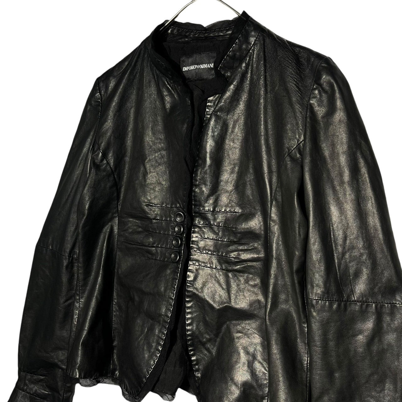 EMPORIO ARMANI(エンポリオアルマーニ) Silk tulle leather jacket シルク チュール レザー ジャケット 34(S程度) ブラック