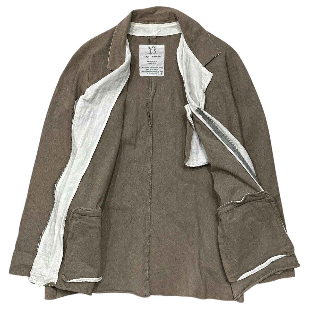 Y's(ワイズ) Raw-Edge Zip-Fly Front Jacket 切りっ放し ジップ フライ フロント ジャケット YX-T36-062 3 ベージュ×ホワイト