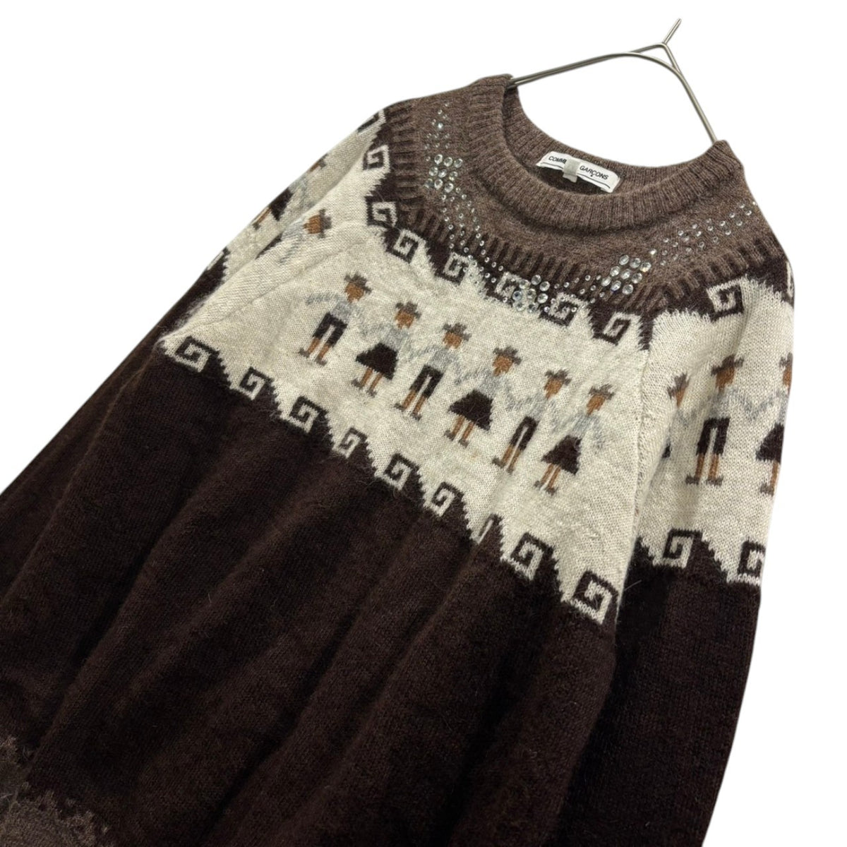 COMME des GARCONS(コムデギャルソン) 2008AW Rhinestone-Embellished Ethnic-Patterned Alpaca Knit ラインストーン 装飾 民族柄 アルパカ ニット OB-N026 M ブラウン×アイボリー AD2008 アルパカ100％