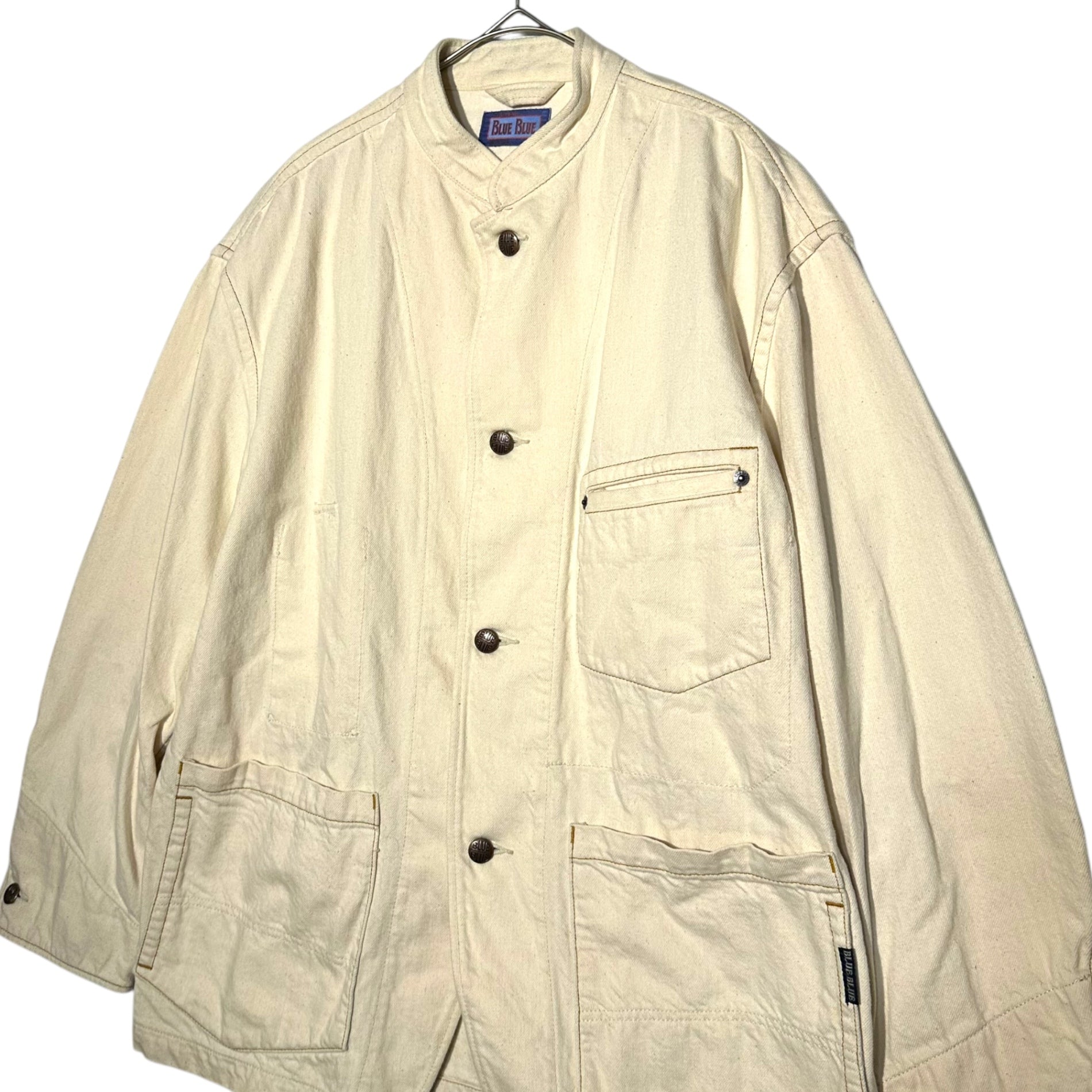 BLUE BLUE(ブルーブルー) Stand Collar White Denim Coverall Jacket スタンドカラー ホワイト デニム カバーオール ジャケット 2(M程度) オフホワイト