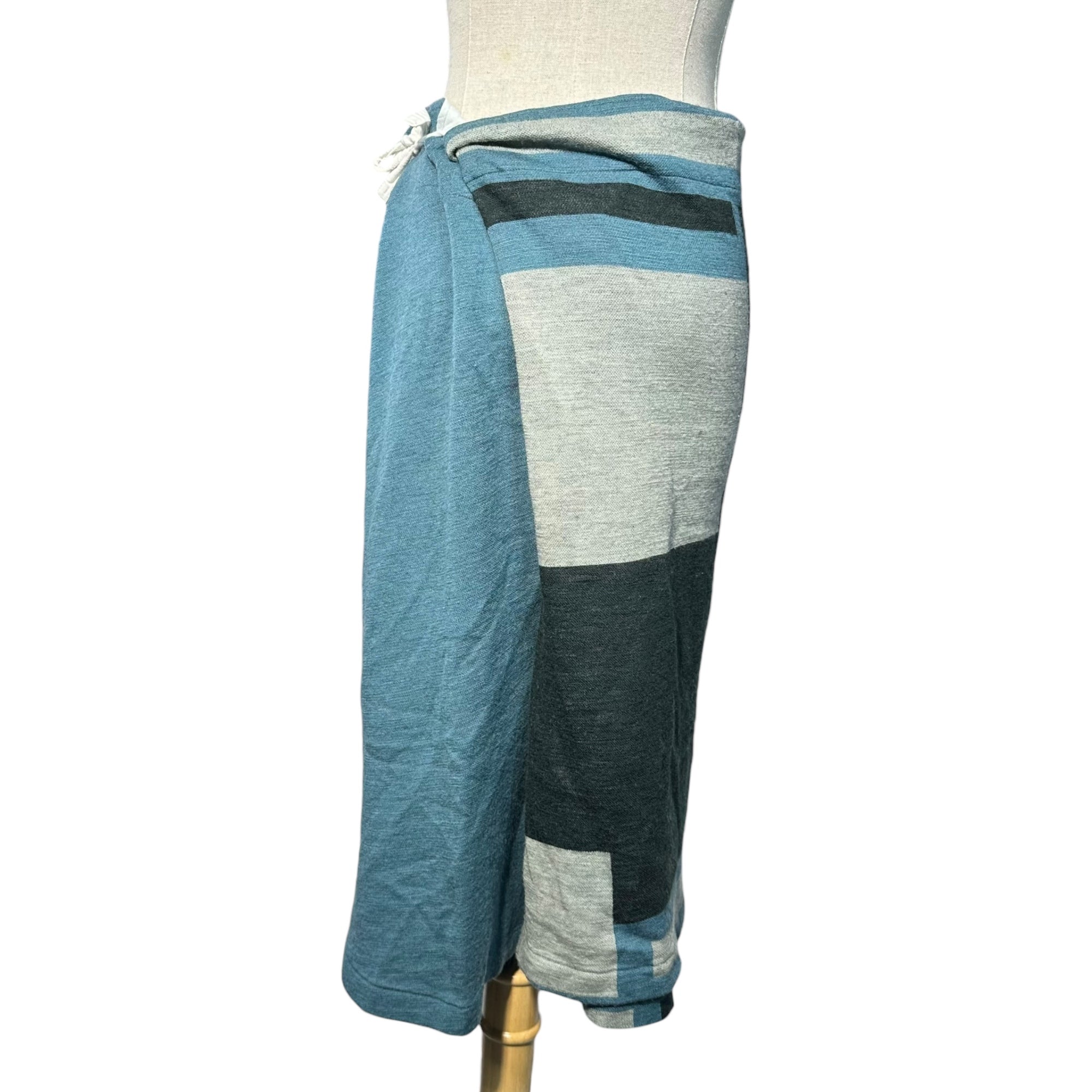 Y's(ワイズ) Textile Waist Lace Tie Cotton Skirt テキスタイル ウエスト レース タイ コットン スカート YO-T43-550 3 ブルー×ブラック