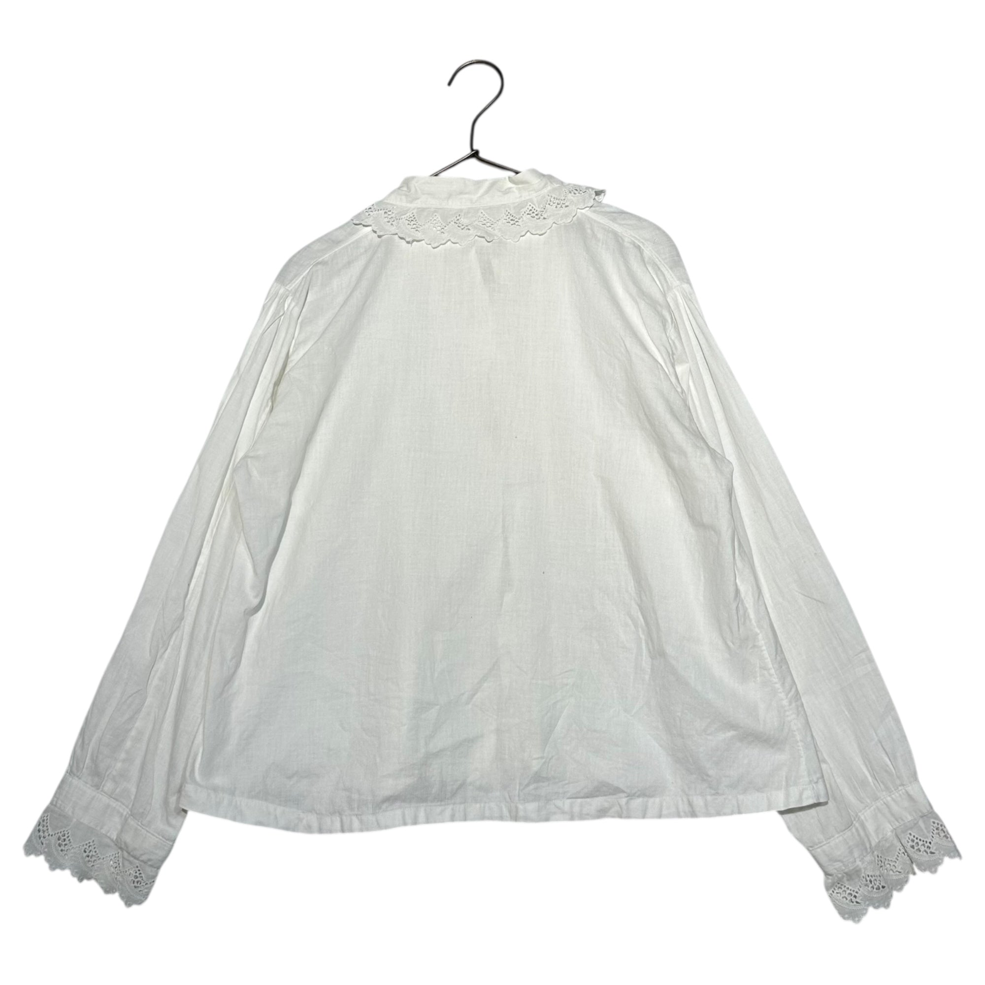 Euro vintage(ヨーロッパヴィンテージ) cuddle_30's~cutwork frill decorated collar white cotton blouse カットワークフリル襟のコットンブラウス Mサイズ程度 ホワイト/染み有