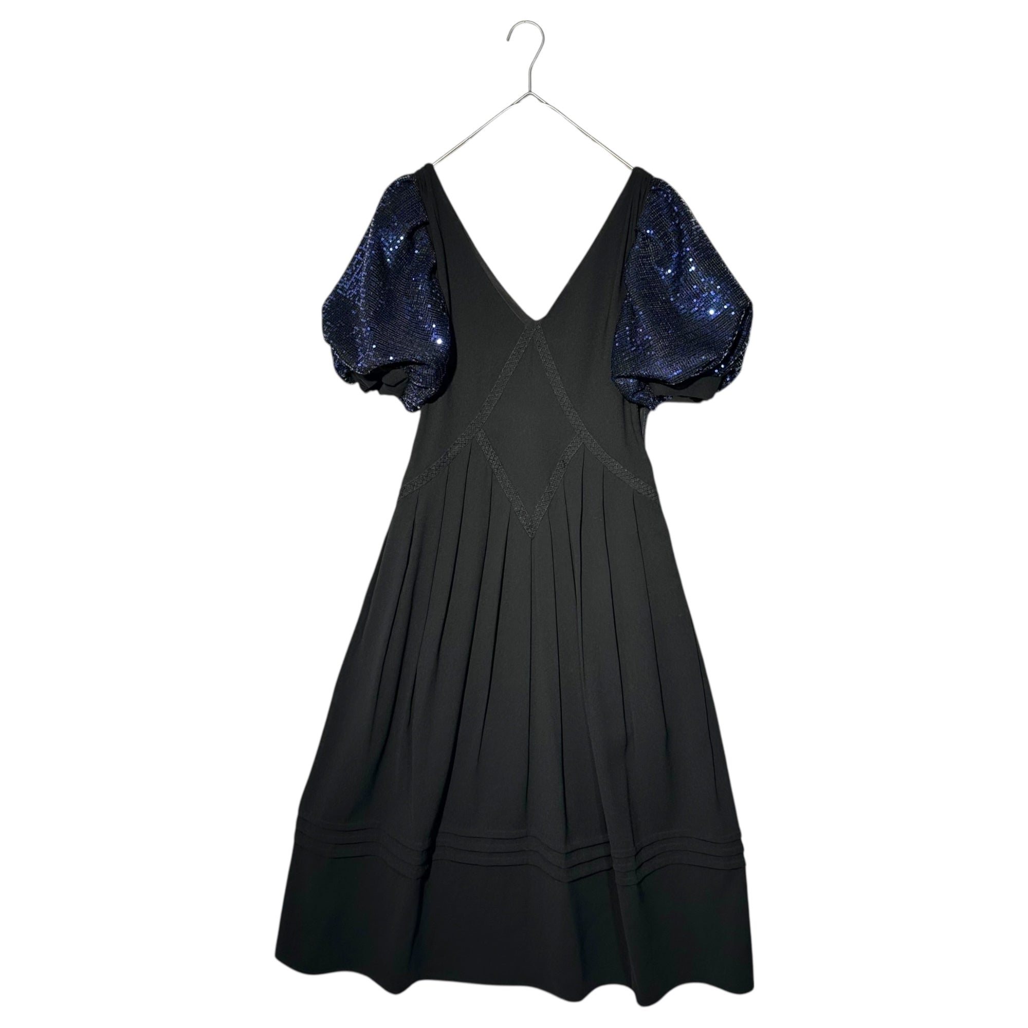 Self Portrait(セルフポートレイト) S/S CREPE TRIMMED DRESS クレープ トリム ドレス スパンコール ワンピース SP23-082B UK06(XS程度) ブラック×ネイビー