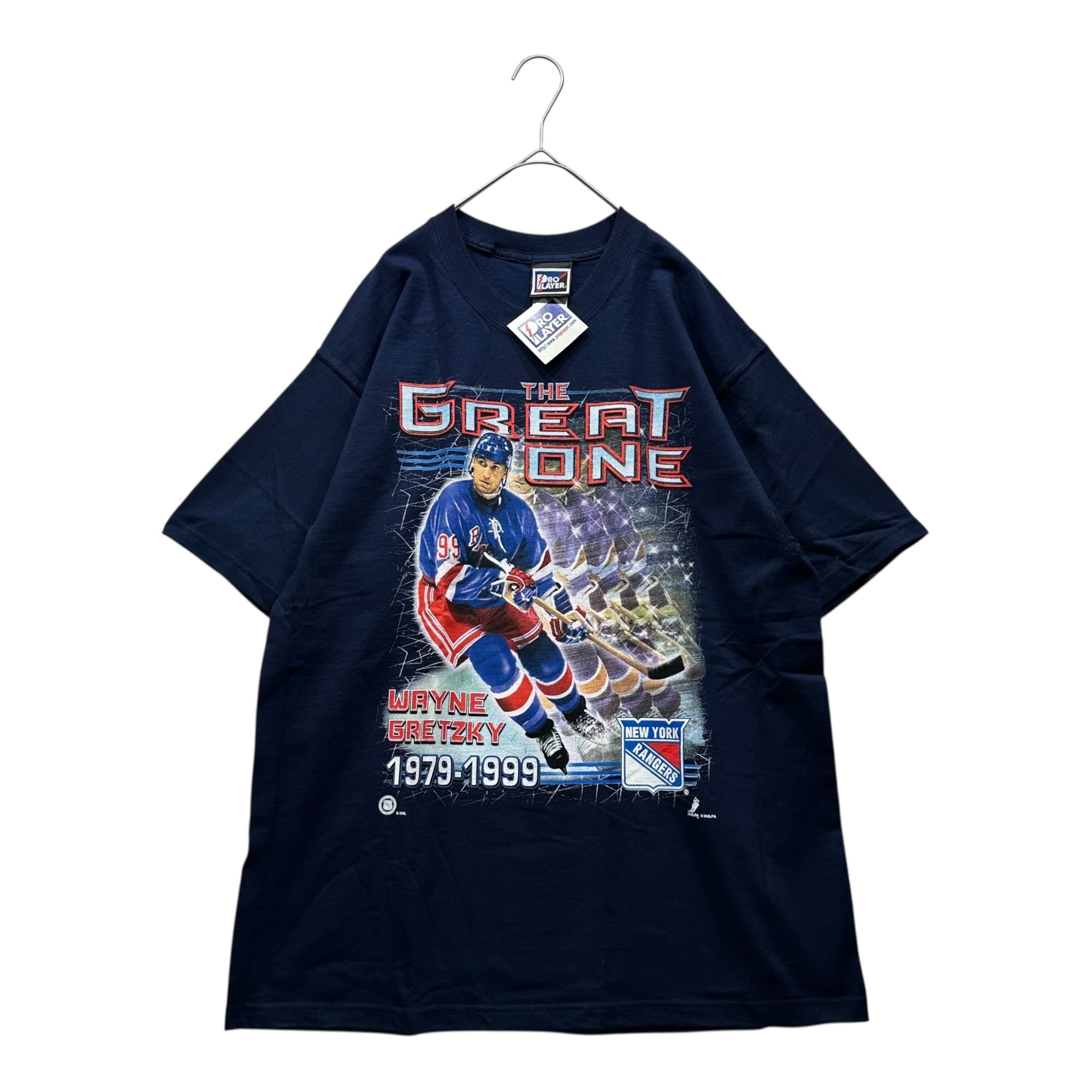 VINTAGE(ヴィンテージ) 99～00's NHL Wayne Gretzky ナショナル ホッケー リーグ ウェイン グレツキー 引退 プリント Tシャツ L ネイビー タグ付 デッドストック 1999年引退Tシャツ