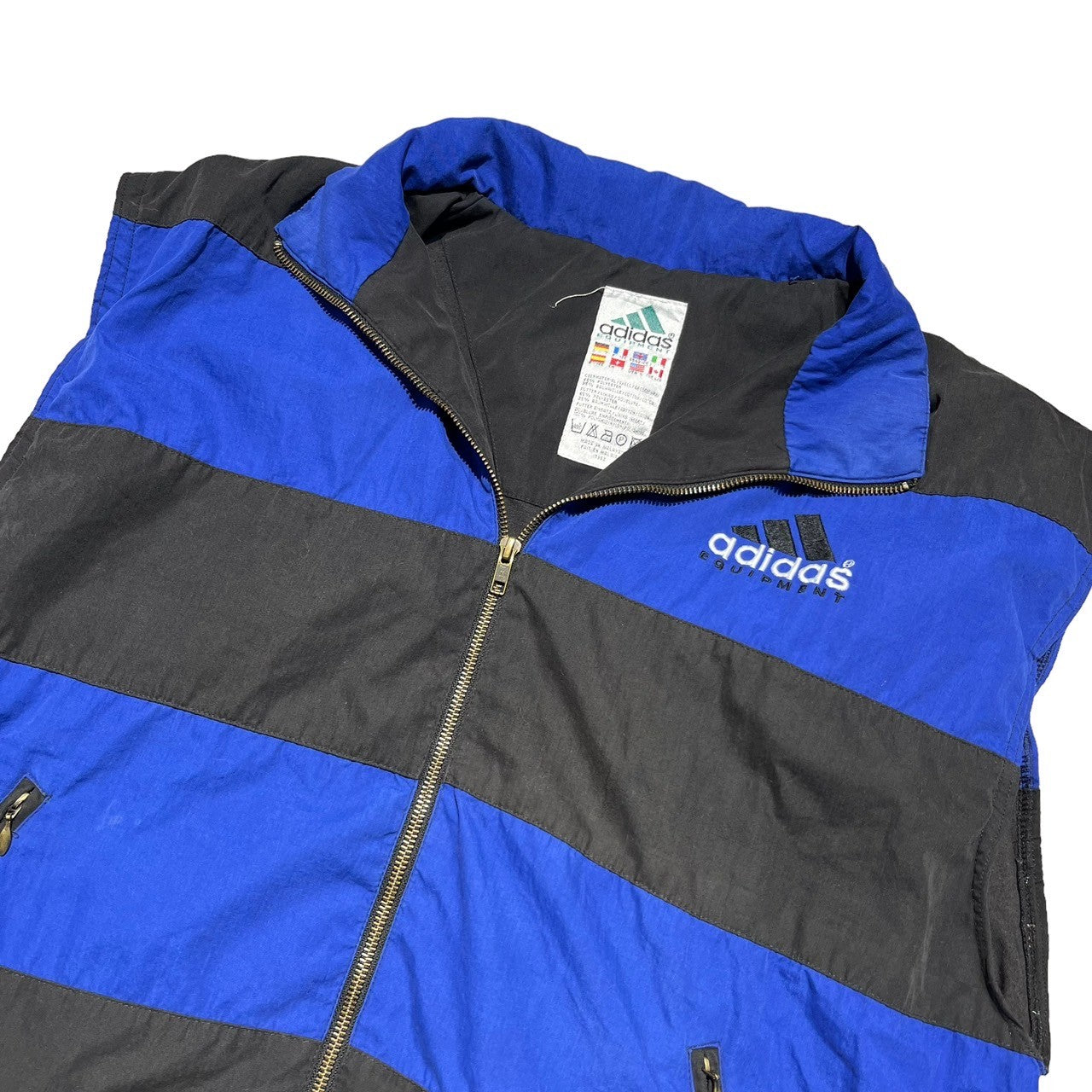 adidas(アディダス) 90's One-point logo border zip-up vest ワンポイントロゴ ボーダー ジップアップ ベスト 90年代 Y2K B-BOY L(実寸XL程度) ブルー×ブラック