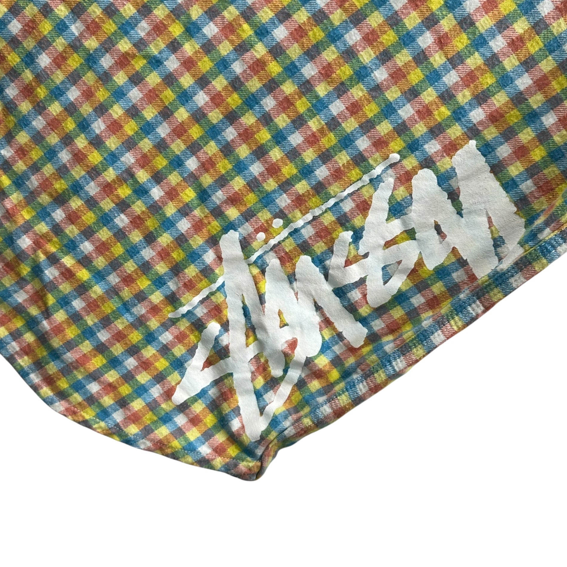 STUSSY(ステューシー) Gingham check logo print flannel shirt ギンガム チェック ロゴ プリント フランネル シャツ M マルチ
