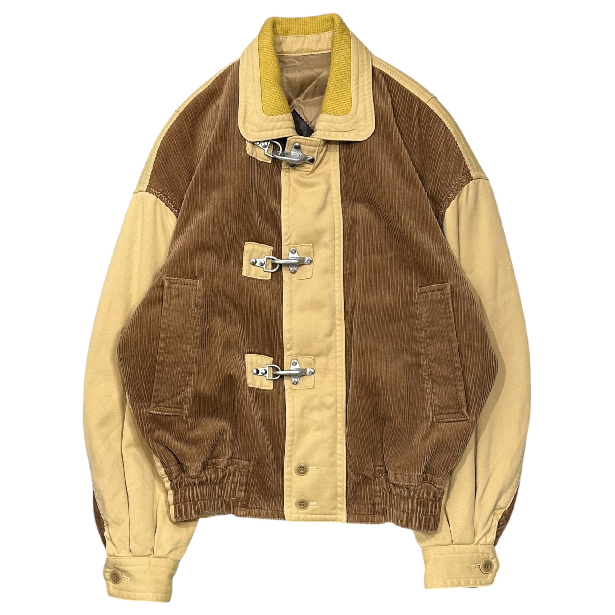 LOUIS FERAUD(ルイフェロー) 1990's Archive corduroy Fireman Jacket アーカイブ コーデュロイ 切替 ファイヤーマン ジャケット 表記無(L程度) イエロー×ブラウン 推定90年代