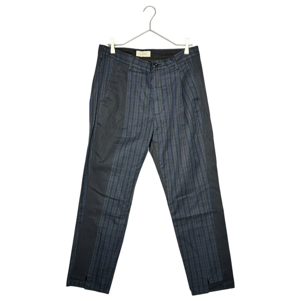 Jieda(ジエダ) SWITCHING TUCK SLACKS スイッチング タックス ラックス jie-19W-PT07-B 2 ブラック×ブルー テーパード チェック 裾ジップ パンツ
