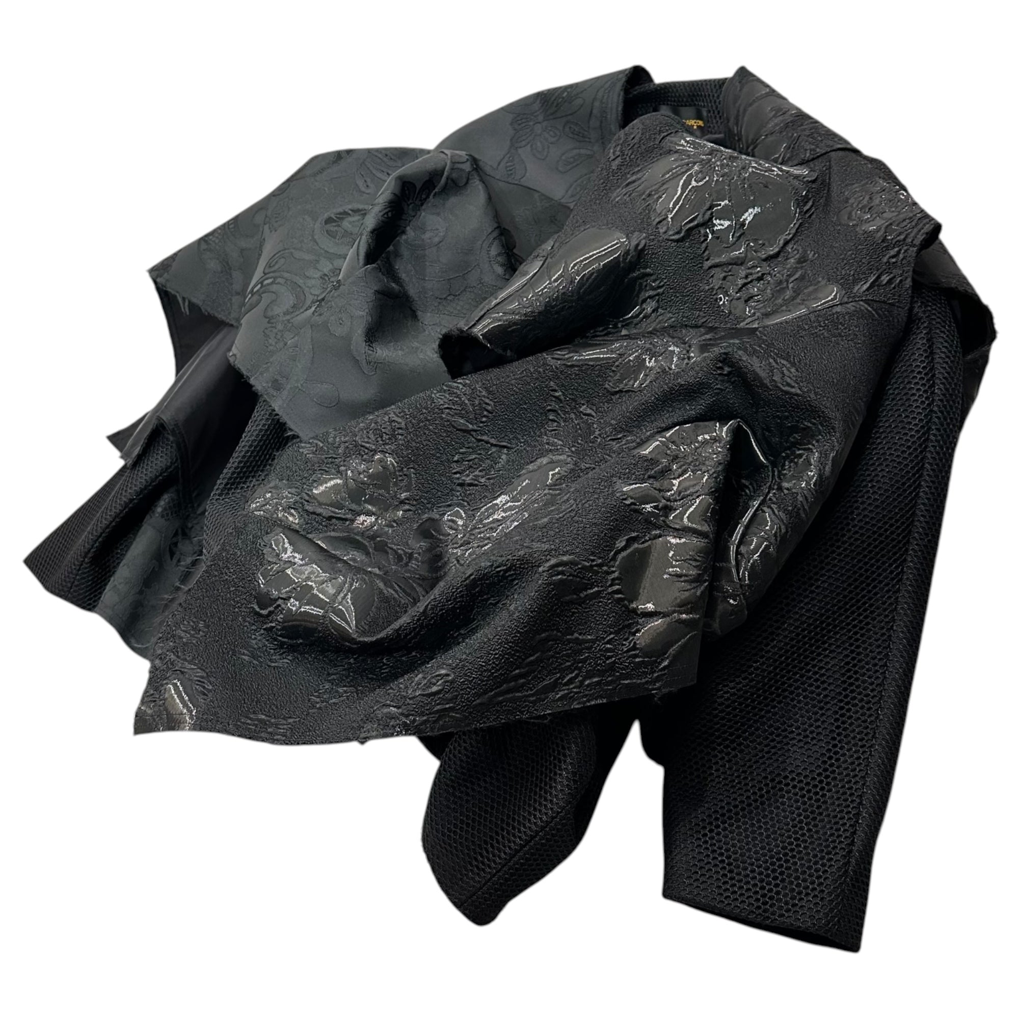 COMME des GARCONS(コムデギャルソン) 2026SS ”AFTER THE DUST” Mixed-Media Jacket アフターザダスト期 異素材 ドッキング ジャケット GQ-J010 XS ブラック AD2025 アシンメトリー クルップド ブルゾン 著名人着用