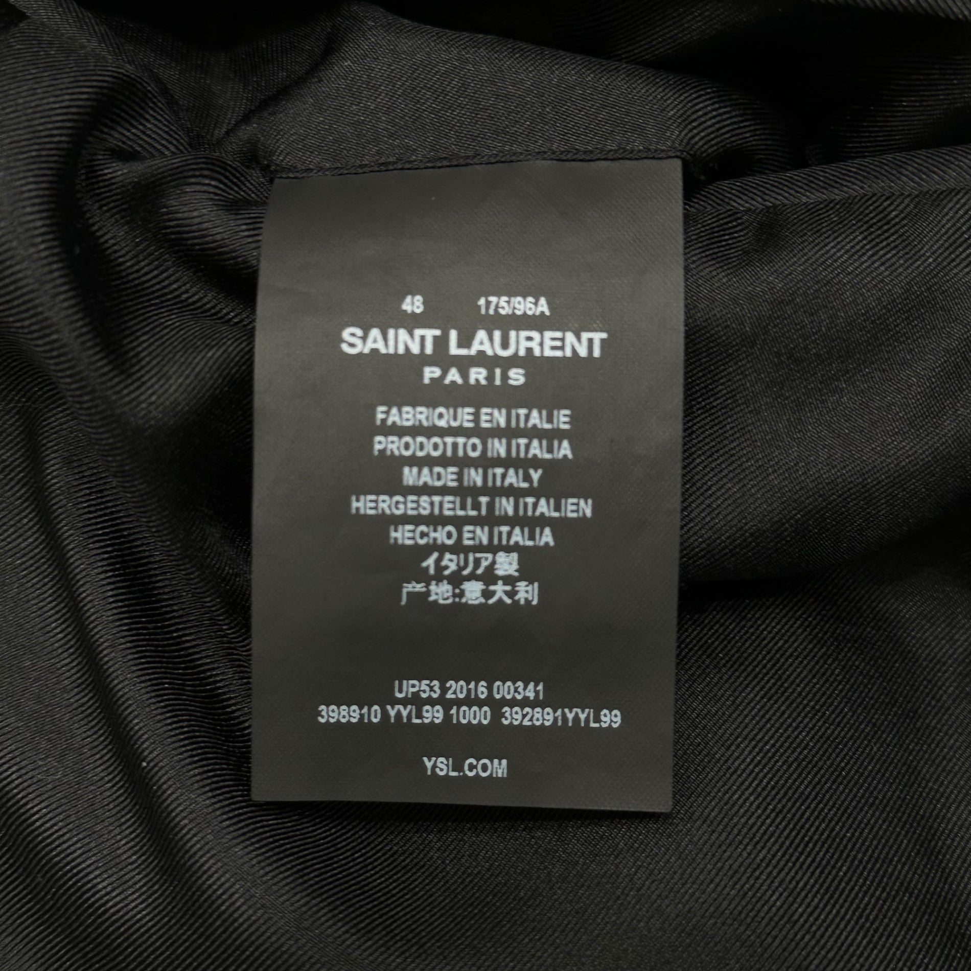 SAINT LAURENT PARIS(サンローランパリ) 16AW By Hedi Slimane 1B Smoking Jacket Setup エディ期 スモーキング ジャケット セットアップ 398910 48 ブラック エディースリマン スーツ スラックス テーラード