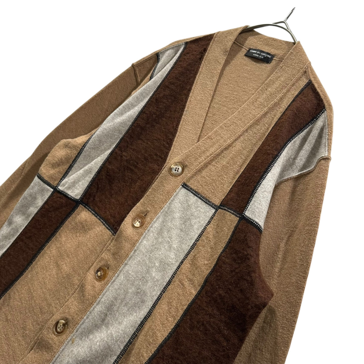 COMME des GARCONS HOMME PLUS(コムデギャルソンオムプリュス) 2001AW Camel-Wool Panel-Design Cardigan キャメル ウール パネル デザイン カーディガン PC-T035 FREE ベージュ×ブラウン×アイボリー AD2001 00s アーカイブ サイケ期