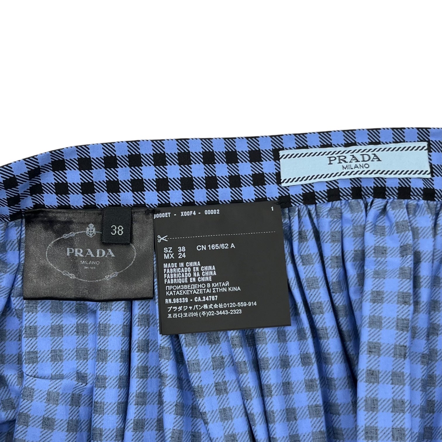 PRADA(プラダ) 17SS Checked skirt with ruffled hem 裾フリル装飾 チェック スカート APD2017 3307 38 ブルー×ブラック