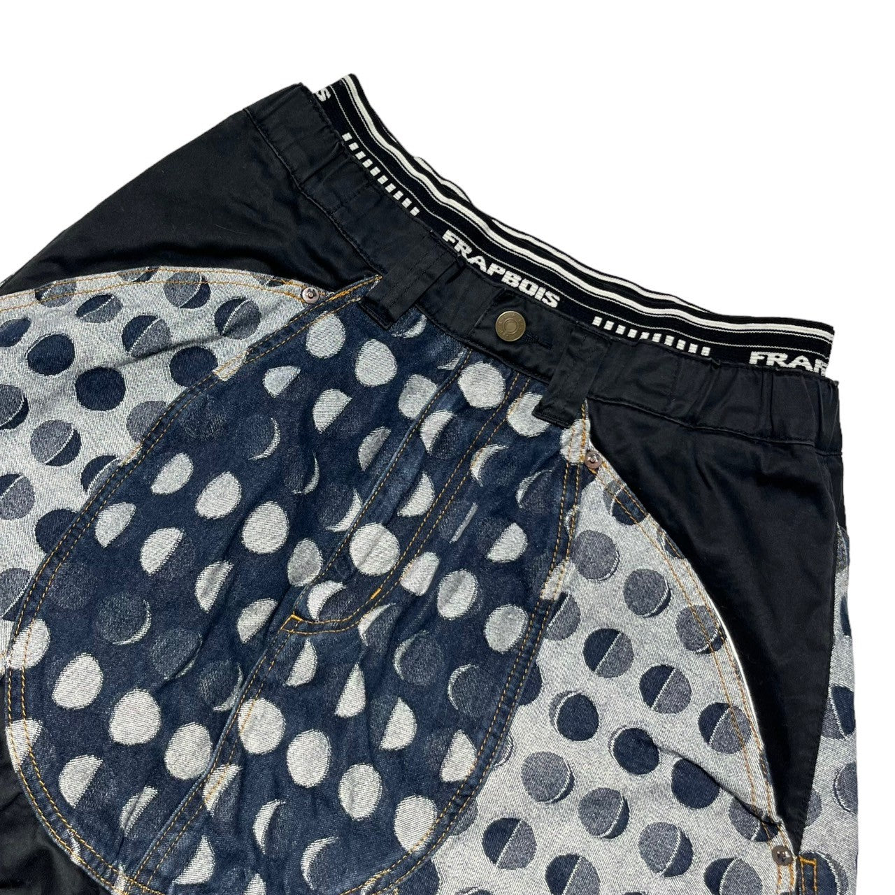 FRAPBOIS(フラボア) Dot sarouel balloon shorts ドット柄 サルエル バルーン ショーツ B1523RFP023 0 ブラック×インディゴ ショート ハーフ パンツ ダブルウエスト