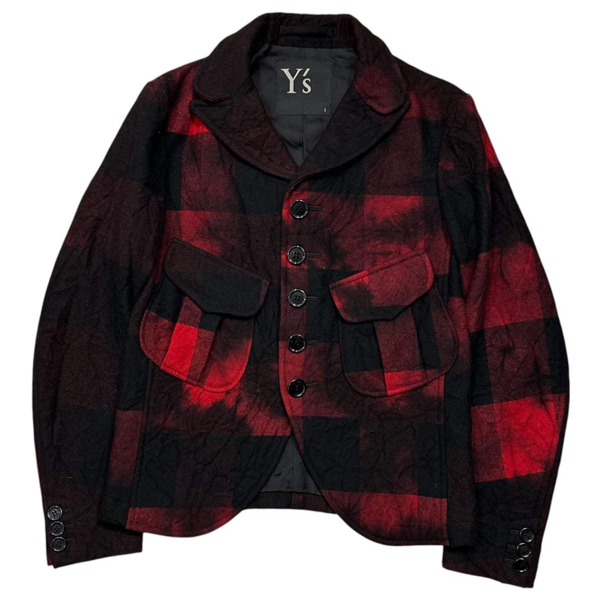 Y's(ワイズ) Buffalo Check Short Wool Jacket バッファローチェック ショートレングス ウール ジャケット YC-J15-114 1 ブラック×レッド