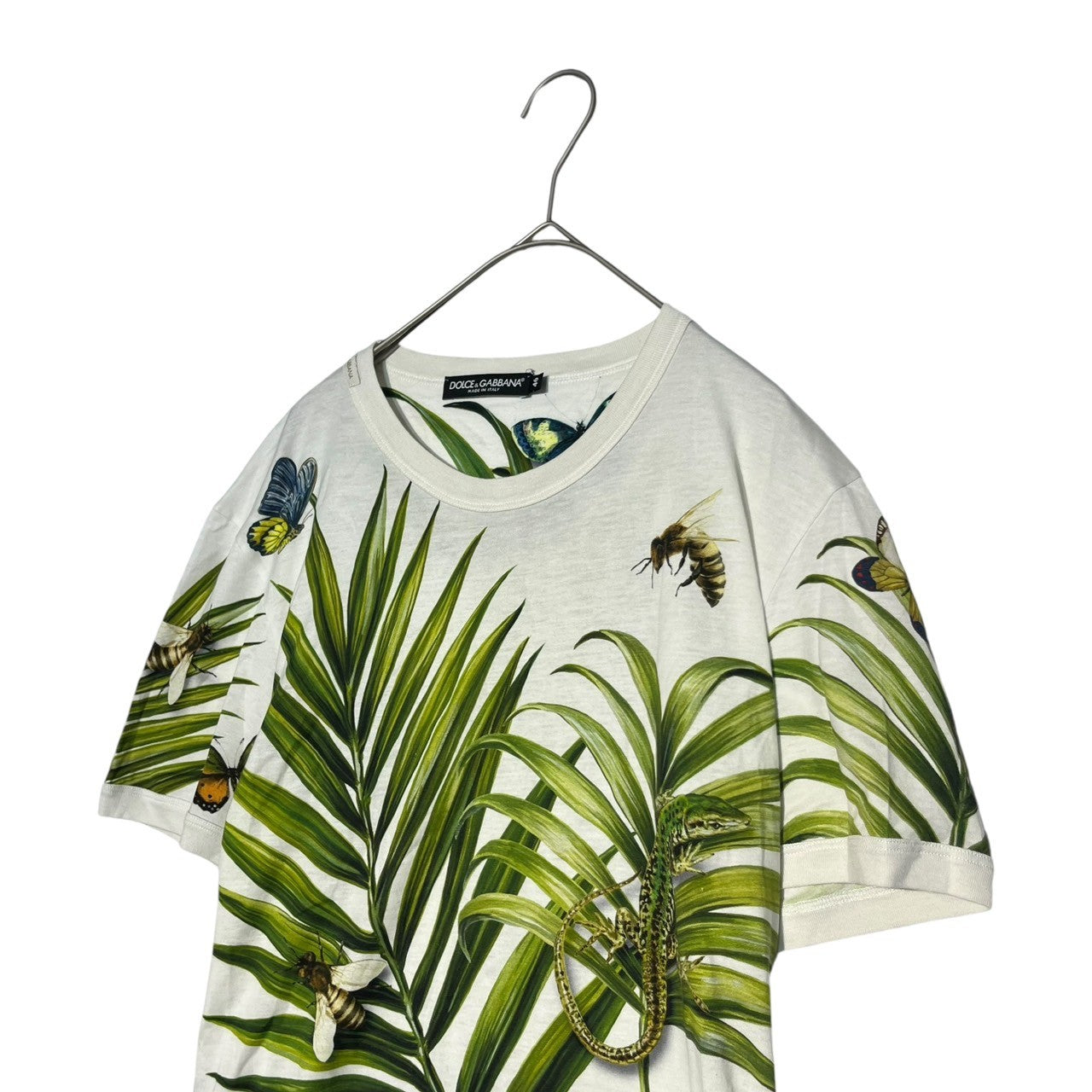 DOLCE&GABBANA(ドルチェ&ガッバーナドルガバ) 17AW Plant & Bee Print T-Shirt 植物 蜂 ハチ プリント Tシャツ G8HI7T/HP7JQ S ホワイト×グリーン