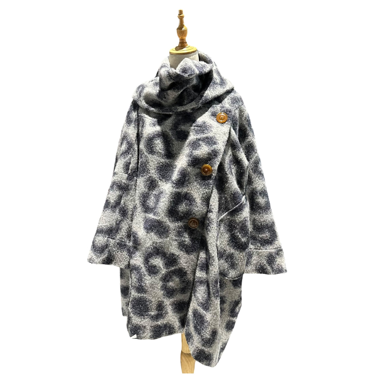Vivienne Westwood RED LABEL(ヴィヴィアンウエストウッドレッドレーベル) Wool-Stole Wide-Silhouette Half-Coat ウール ストール ワイド シルエット ハーフ コート 2 グレー×ネイビー SAMPLE品
