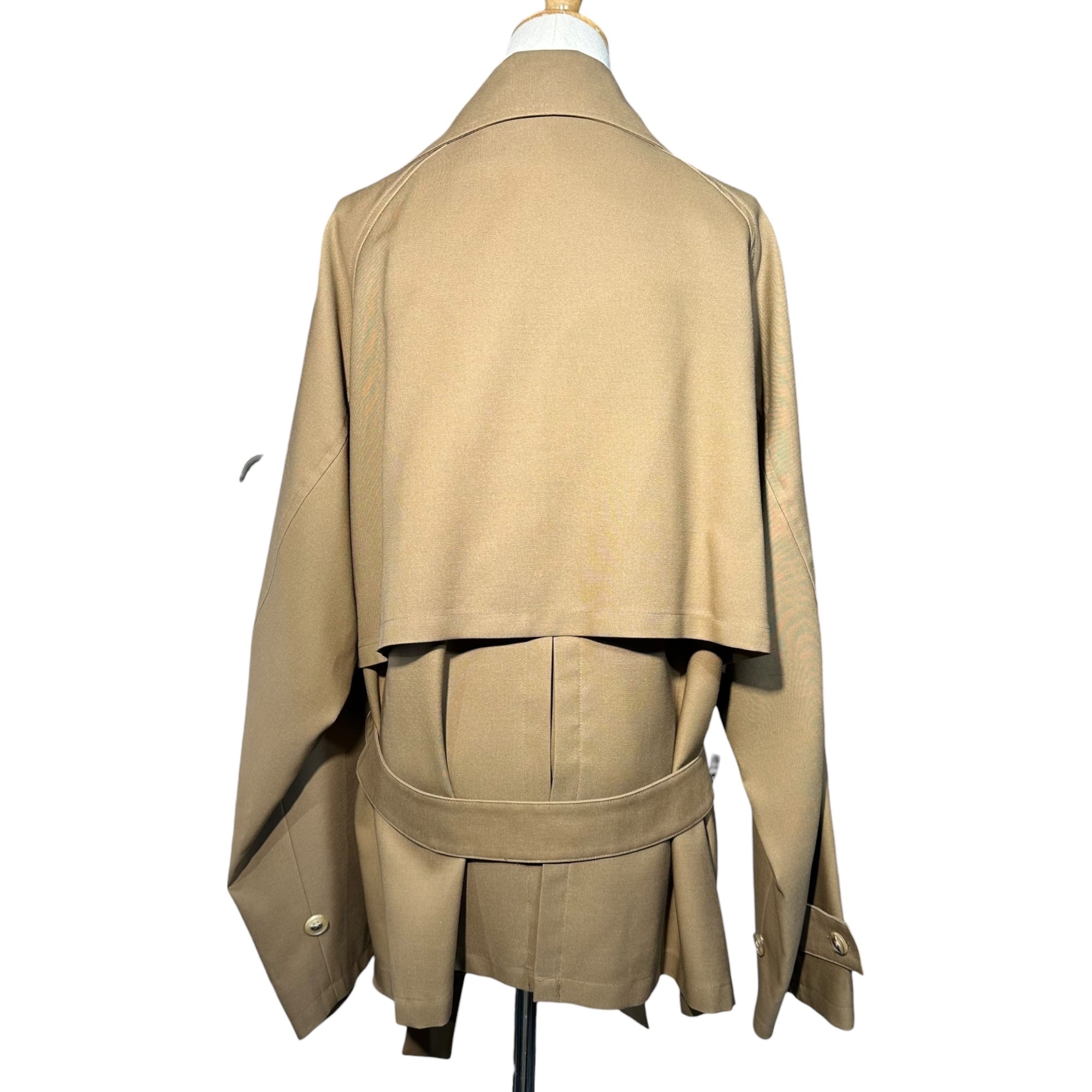 Blanc YM(ブランワイエム) Wide Silhouette Short Trench Coat ワイド シルエット ショート トレンチ コート S ブラウン ウール100% 定番人気商品 参考定価78,100円(税込)