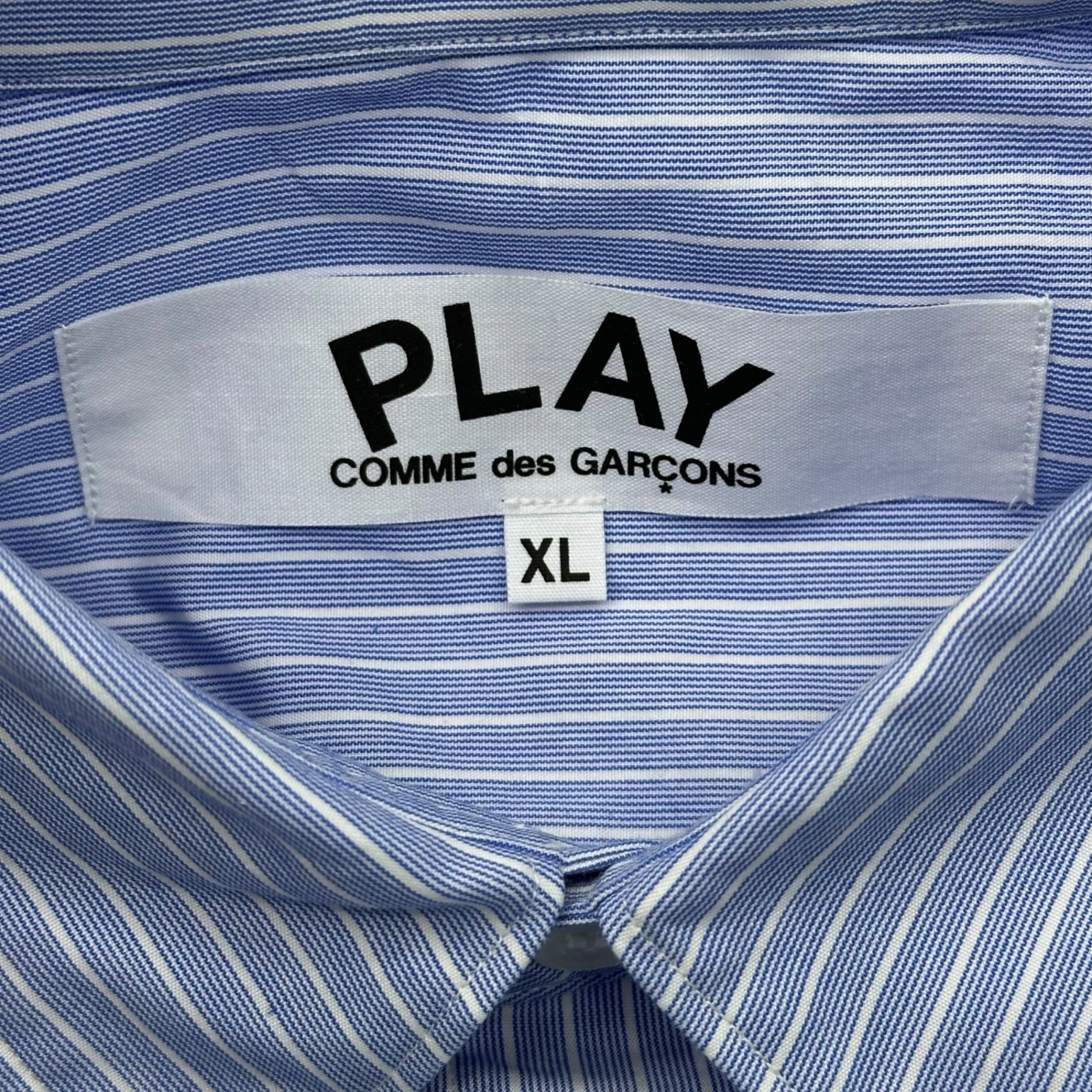 PLAY COMME des GARCONS(プレイコムデギャルソン) SHORT-SLEEVED SHIRTS ハート ワッペン 半袖 ストライプ シャツ AZ-B022 XL スカイブルー AD2021/3