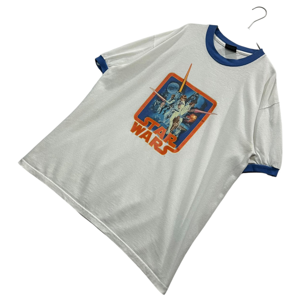 STAR WARS(スターウォーズ) 2000's Star Wars Episode IV Ringer T-Shirt スターウォーズ エピソード4 リンガー Tシャツ 表記消(L程度) ホワイト×ブルー © Lucasfilm Ltd & TM