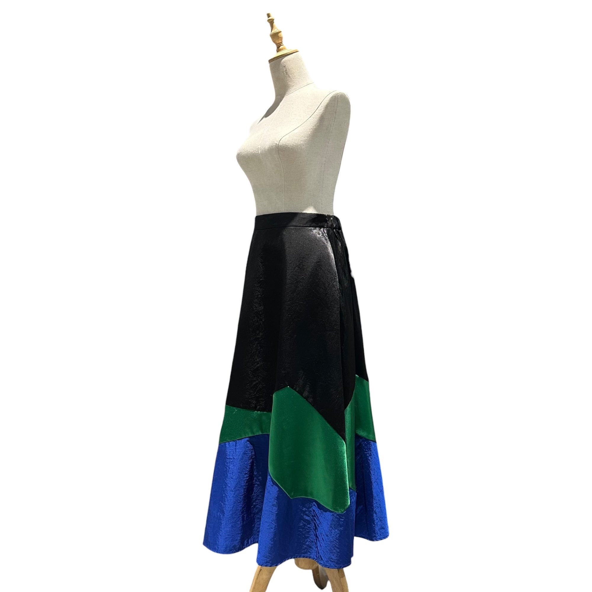 UN3D.(アンスリード) Panel Design Easy Flare Skirt パネル デザイン イージー フレア スカート 521940800301-01 38(M) ブラック×グリーン×ブルー