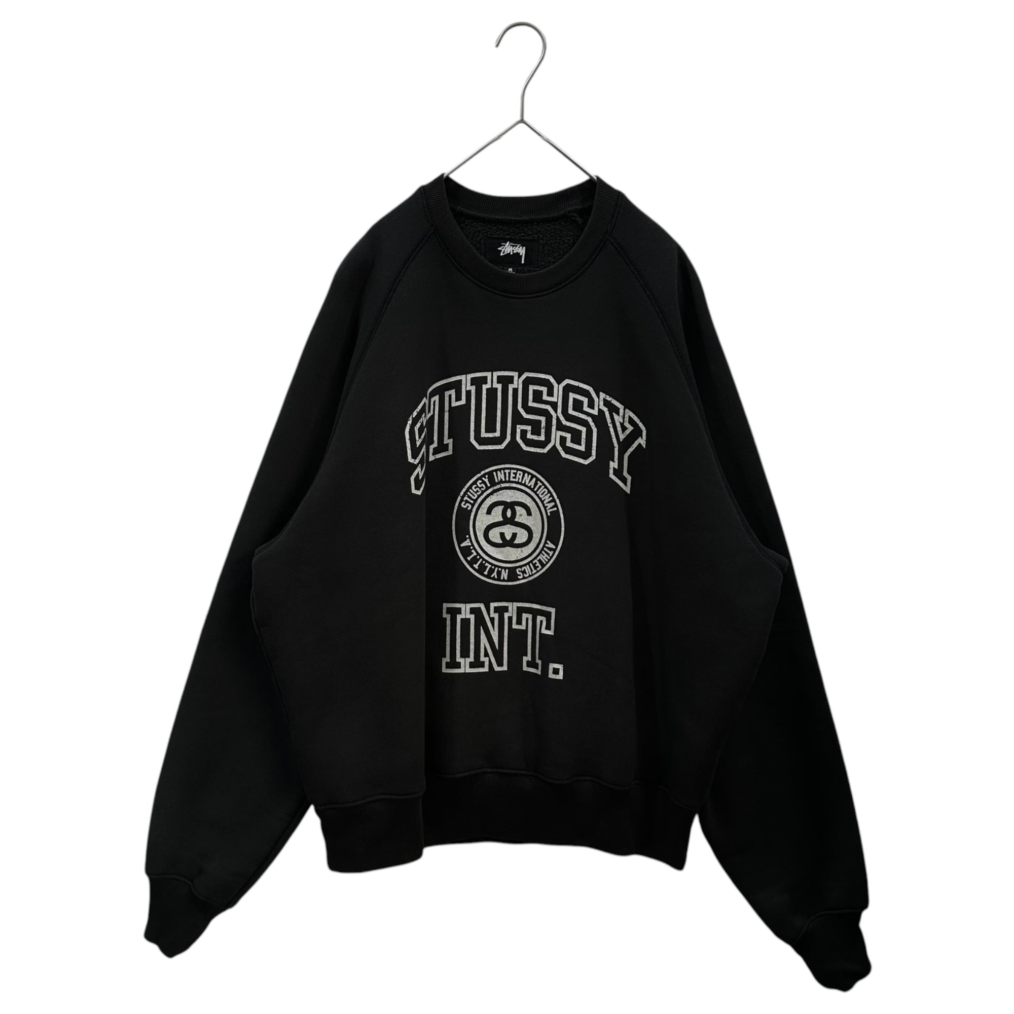 STUSSY(ステューシー) Overlock Varsity Raglan Sweatshirt オーバーロック ヴァーシティ ラグラン スウェット M ブラック 15.8oz