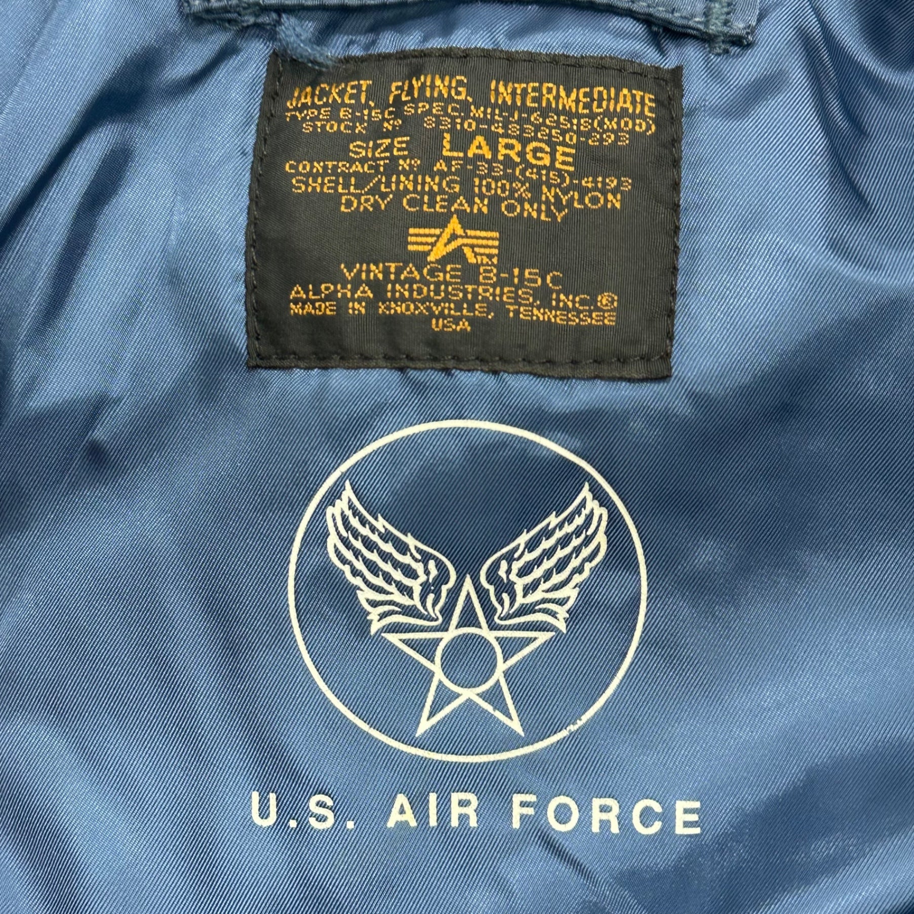 ALPHA INDUSTRIES(アルファ インダストリーズ) B-15C Flight Jacket フライト ジャケット 8310-483250-293 L ネイビー USA製 50's復刻
