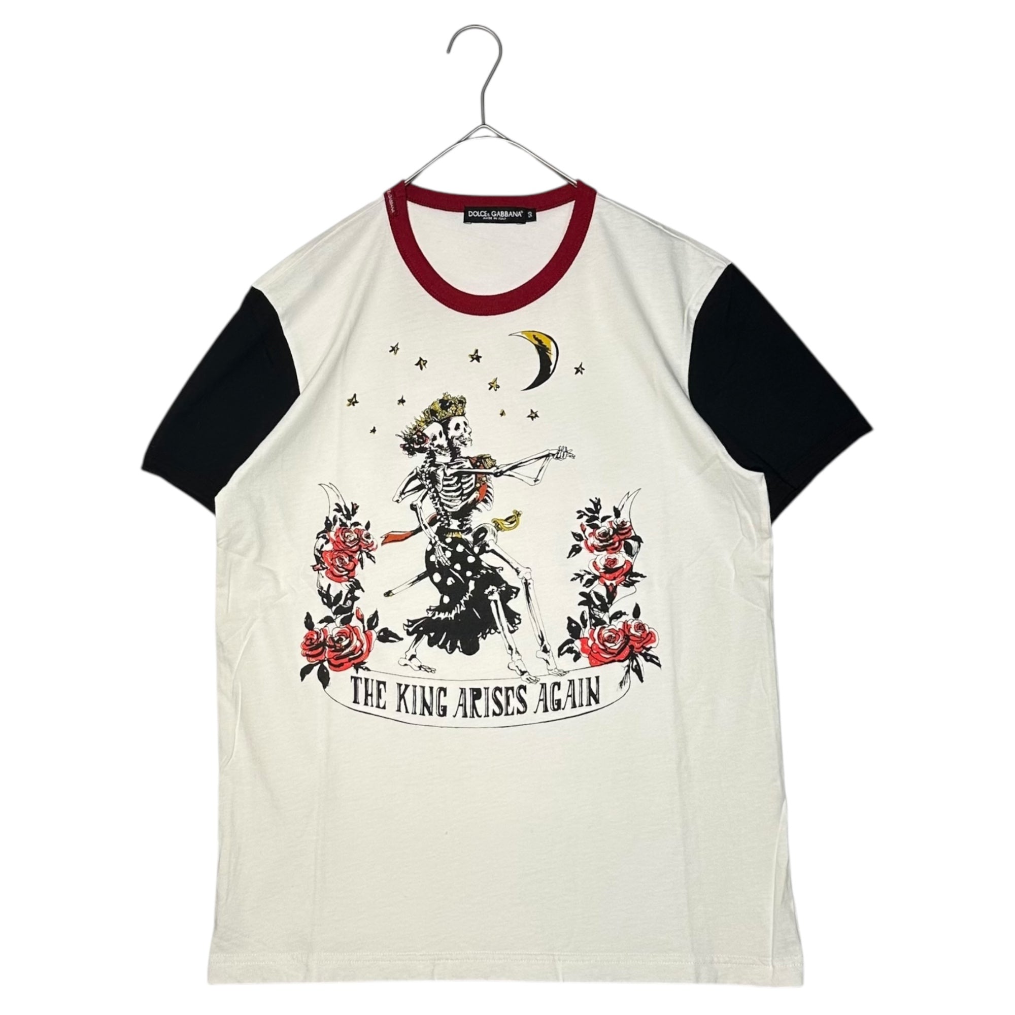 DOLCE&GABBANA(ドルチェ&ガッバーナドルガバ) "THE KING ARISES AGAIN” Graphic Ringer T-Shirt グラフィック リンガー Tシャツ G8GH7T FS7SN 50(L程度) ホワイト×レッド