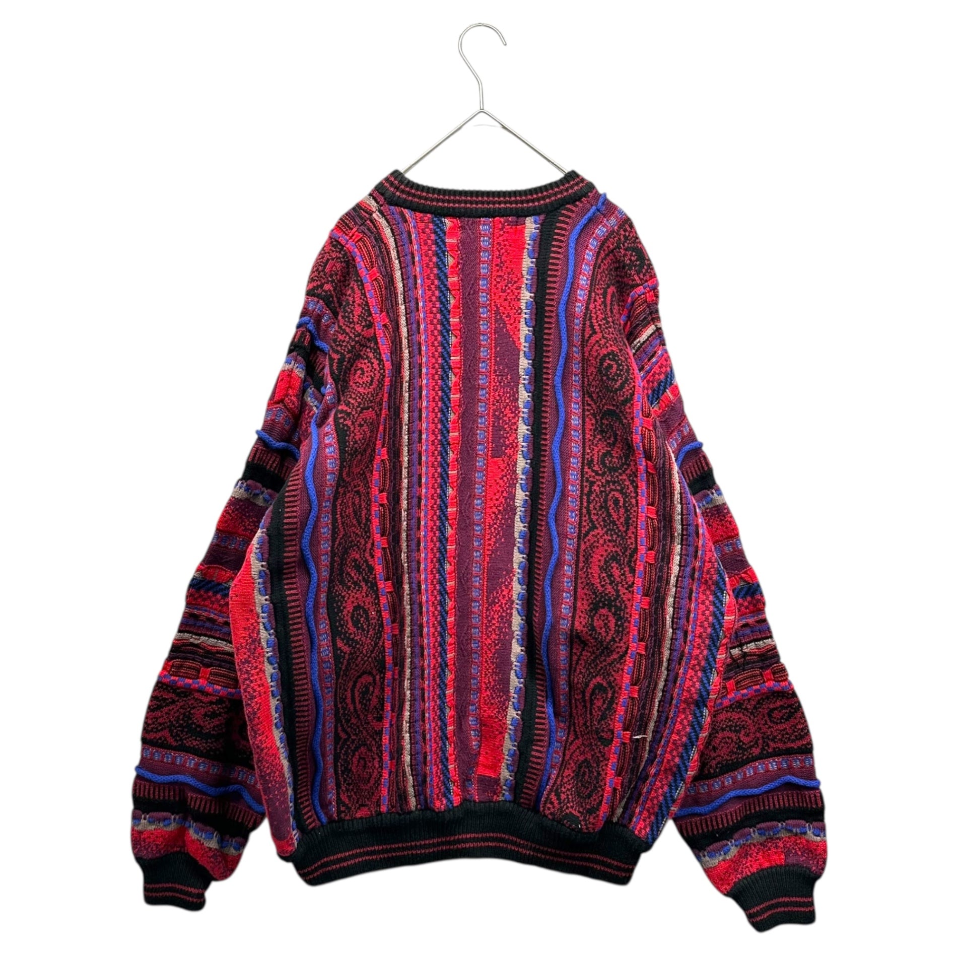 VINTAGE(ヴィンテージ) 90's L /S Crew Neck 3D Knit 90年代 長袖 クルーネック ニット L レッド×ブルー CROFT&BARROW