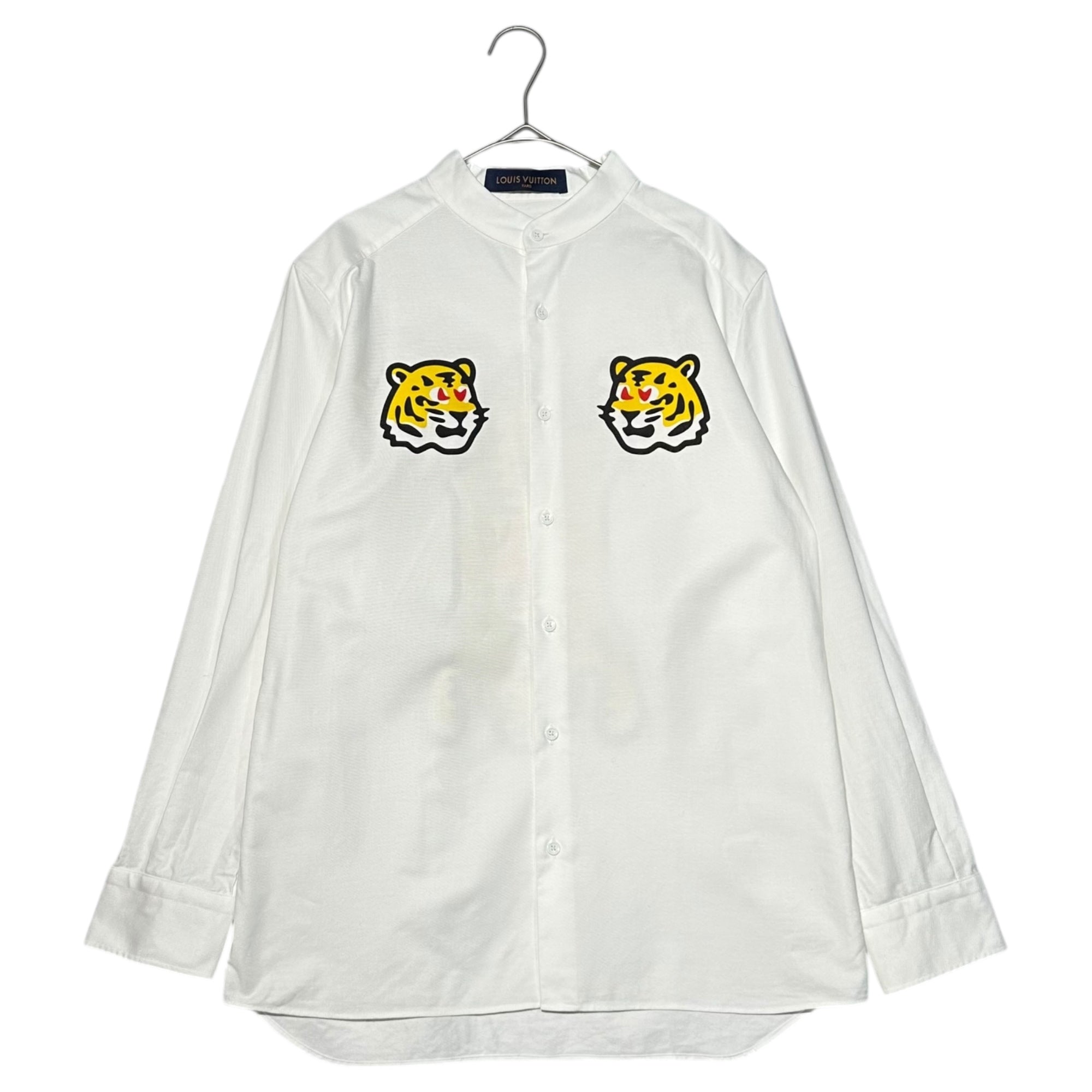 LOUIS VUITTON × NIGO(ルイヴィトン × ニゴー) 22SS Printed Tiger Mandarin Collar Long Sleeve Shirt プリンテッド タイガー マンダリン カラー 長袖 シャツ HMS02W XS ホワイト×イエロー 限定コラボアイテム