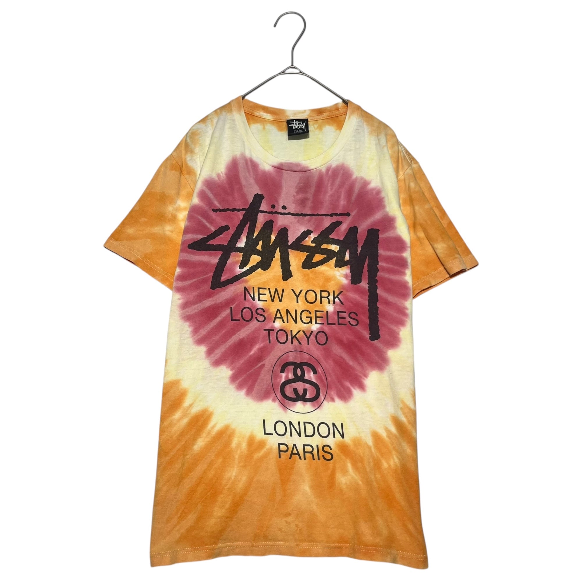 STUSSY(ステューシー) Tie dye world tour T-shirt タイダイ染め ワールドツアー Tシャツ S ピンク×オレンジ