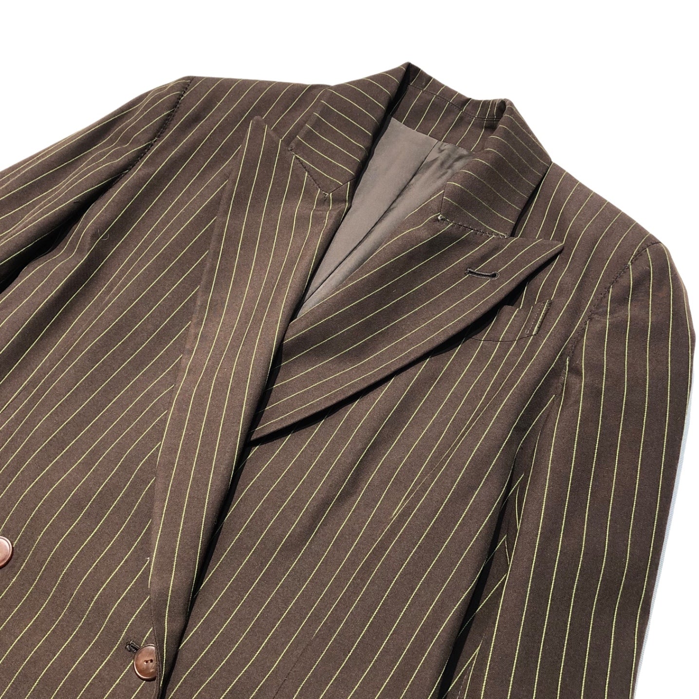 Jean Paul GAULTIER FEMME(ジャンポールゴルチエファム) 90's striped double jacket setup ストライプ ダブル ジャケット セットアップ 40(L程度) ブラウン スラックス パンツ テーラード スーツ