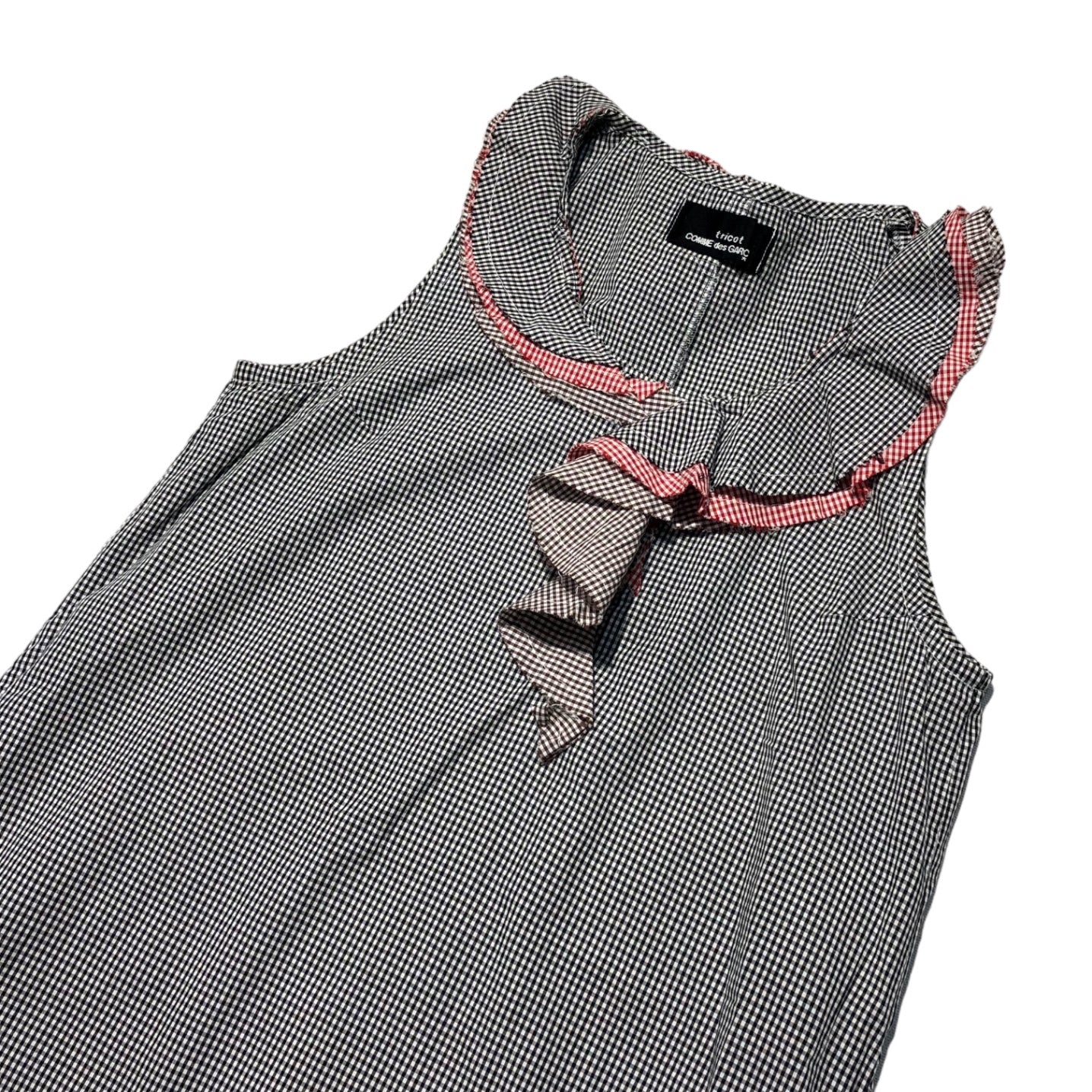 tricot COMME des GARCONS(トリココムデギャルソン) 02SS Gingham check ruffle N/S dress  ギンガム チェック フリル ノースリーブ ワンピース TF-O015 表記無し(M程度) ブラック×ホワイト AD2002