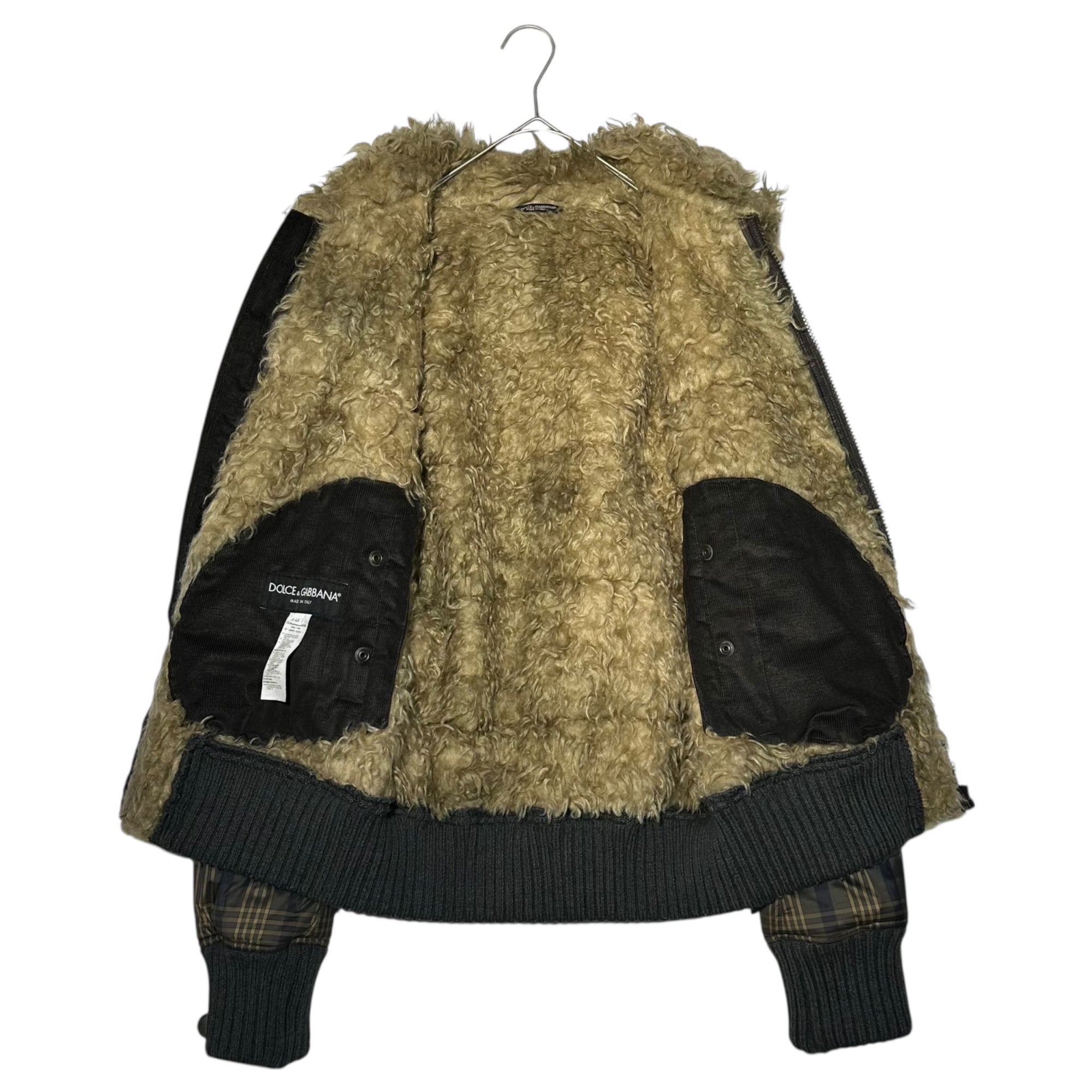 DOLCE&GABBANA(ドルチェ&ガッバーナドルガバ) Check Boa Flight Jacket チェック ボア フライト ジャケット G9R97Z G9O51 46(M程度) ブラウン×ネイビー 中綿