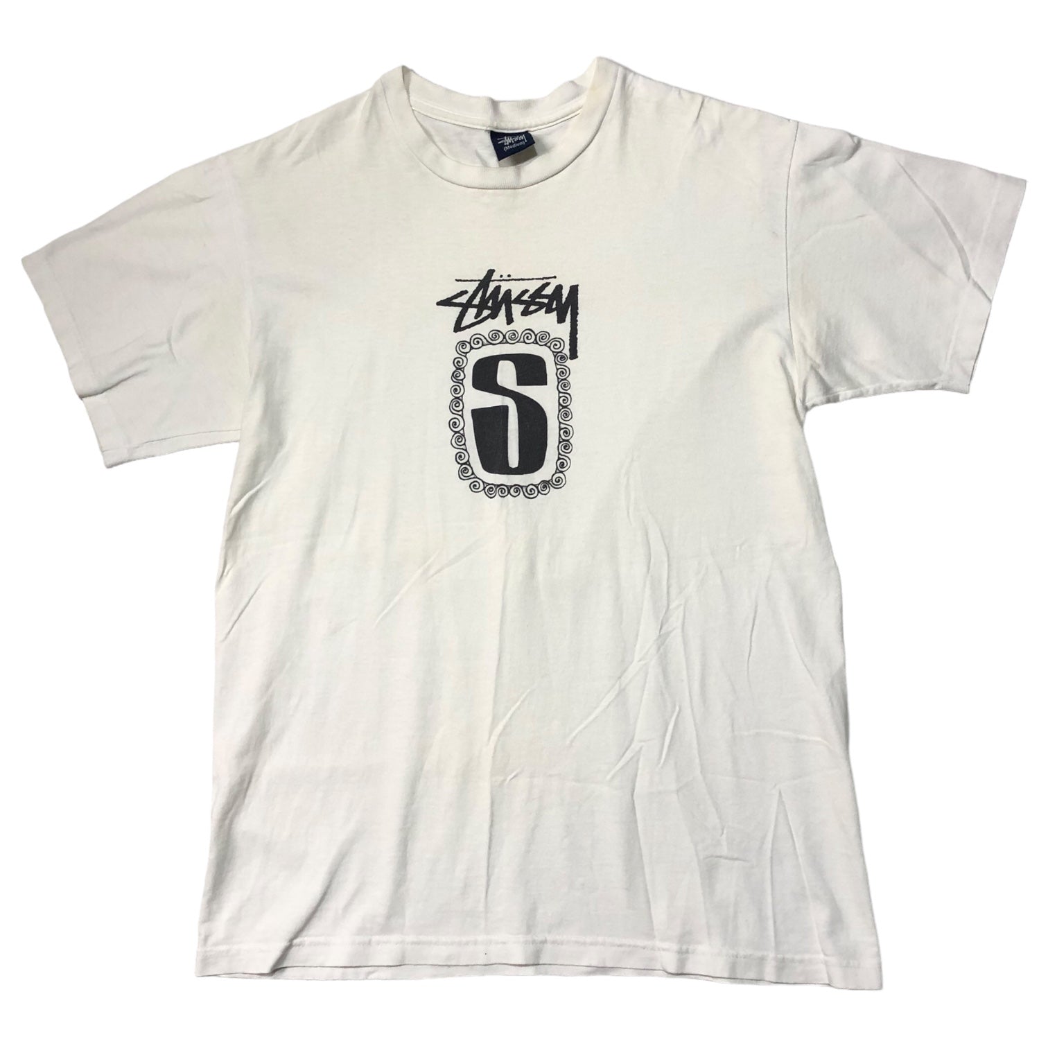 STUSSY(ステューシー) 90's~00's center logo ロゴ Tシャツ 紺タグ SIZE M ホワイト×ホワイト 90～0