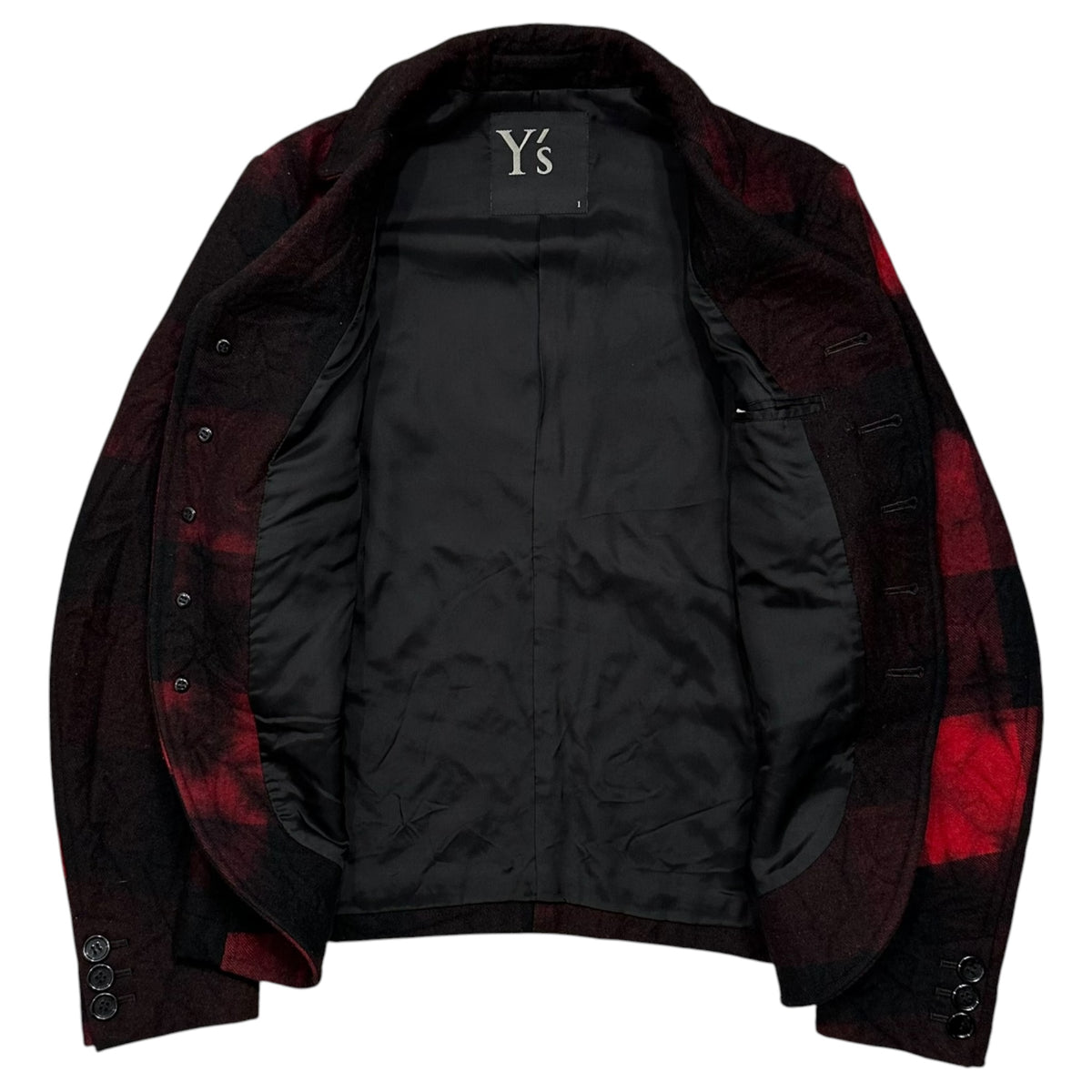 Y's(ワイズ) Buffalo Check Short Wool Jacket バッファローチェック ショートレングス ウール ジャケット YC-J15-114 1 ブラック×レッド