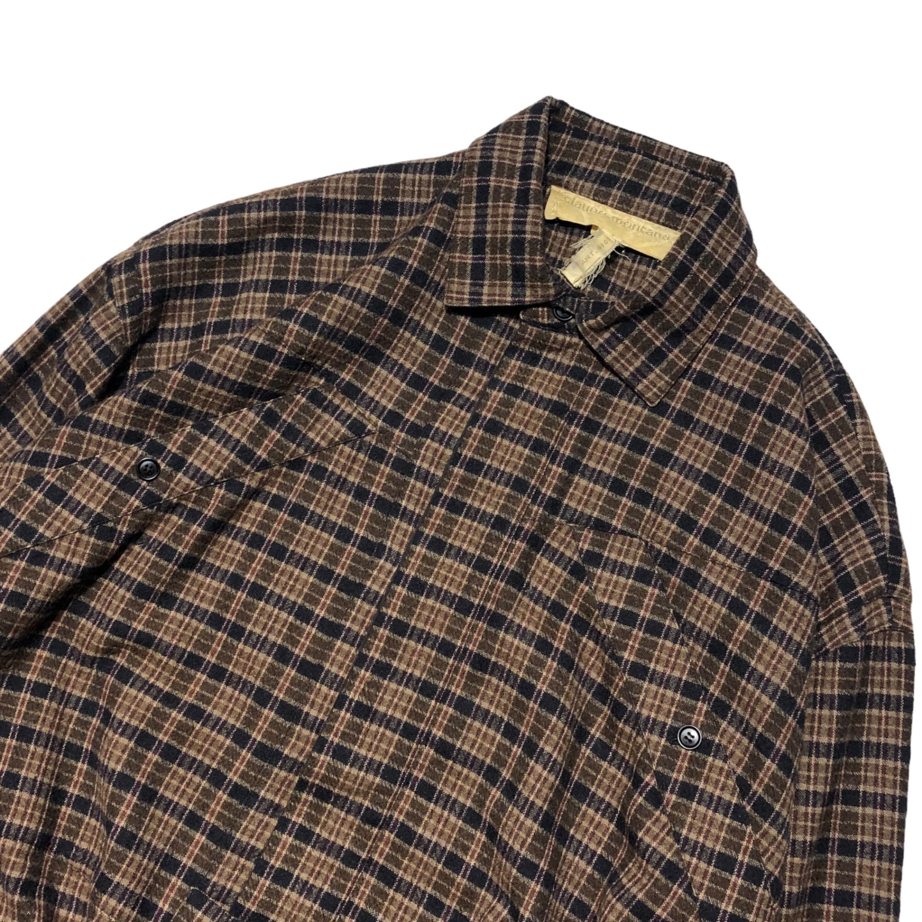 CLAUDE MONTANA(クロードモンタナ) 80's Wool check pullover short blouson ウール チェック プルオーバー 短丈 ブルゾン MOD.713 ART.6107 表記なし(L～XL程度) ブラウン×ブラック MADE IN ITALY