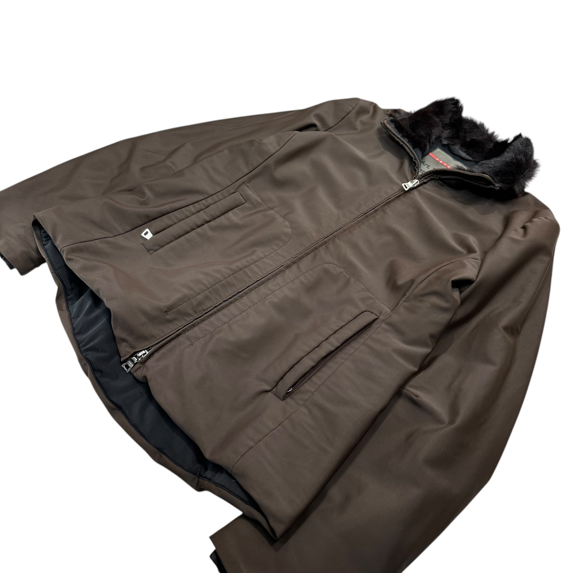 PRADA SPORT(プラダスポーツ) 1999FW Kid Fur Nylon Padded Jacket キッド ファー ナイロン 中綿 ジャケット Art. 108114 46 ブラウン×ブラック 90's 99AW アーカイブ