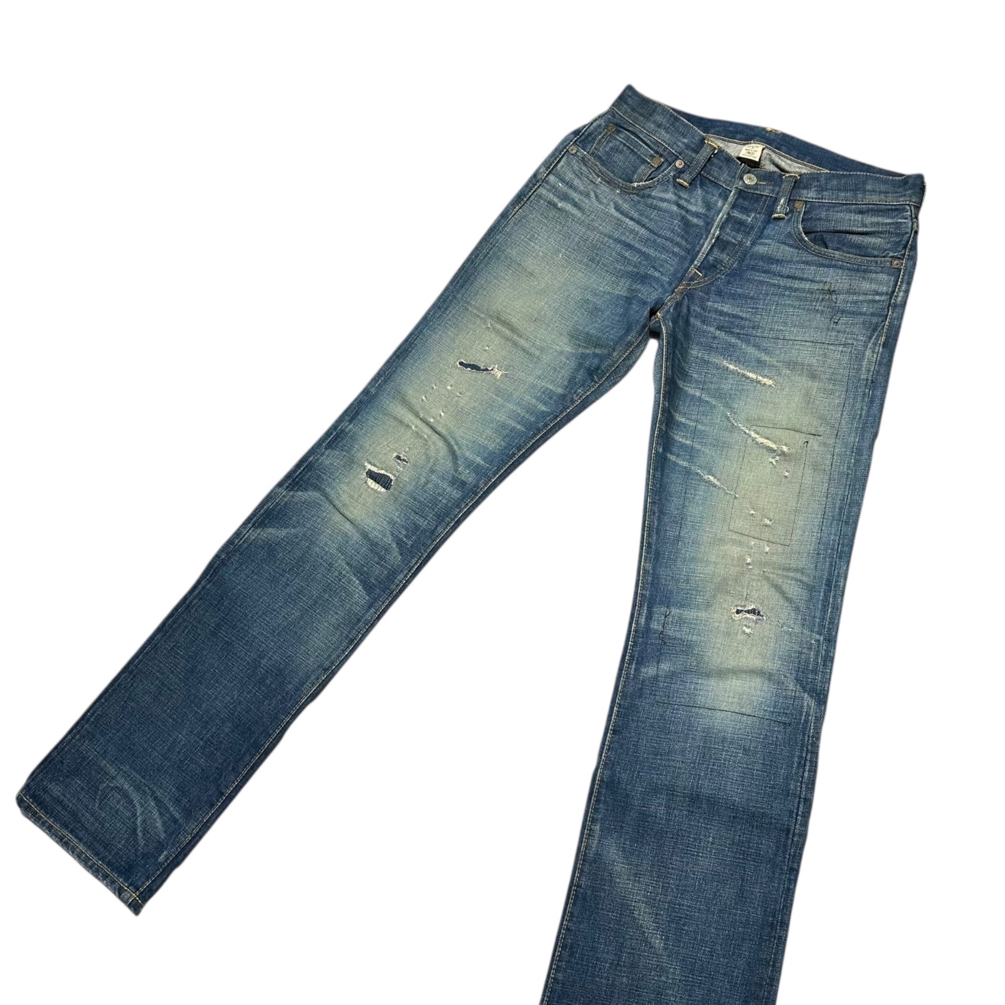 RRL(ダブルアールエル) LOW STRAIGHT JEANS ”SANTOS TWO” ロー ストレート ジーンズ W28 L32 インディゴ ダメージ加工 デニム パンツ