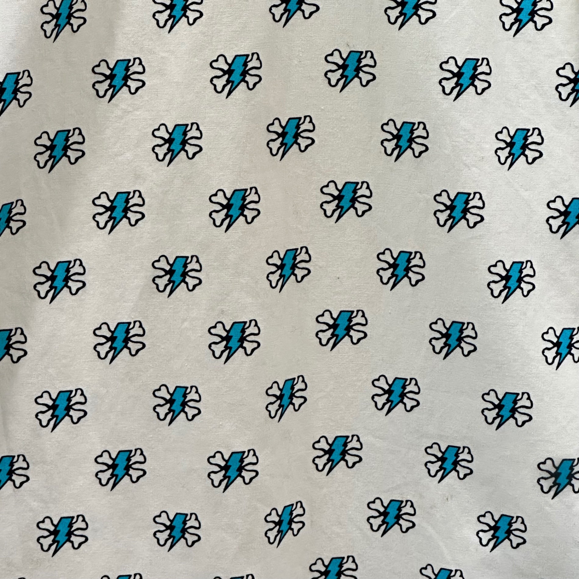 UNDERCOVER(アンダーカバー) 2001SS Thunder & Crossbone All-Over Print L/S Shirt サンダー クロスボーン 総柄 長袖 シャツ M ホワイト×ライトブルー 00's Archive アーカイブ