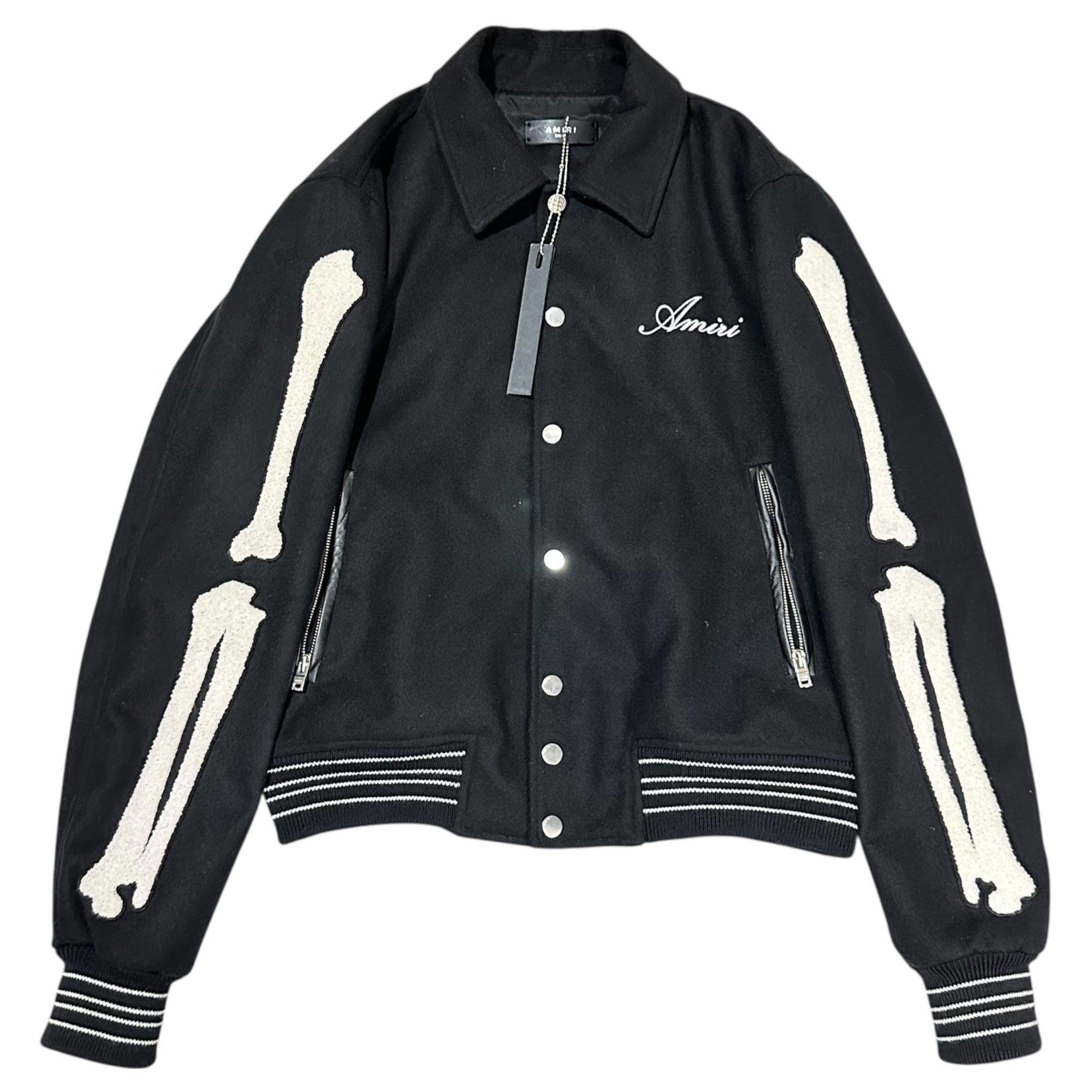 AMIRI(アミリ) Bones Teddy Jacket ボーンズ テディ ジャケット WOMO4364WO 50 ブラック ボンバー バーシティ ウール ブルゾン
