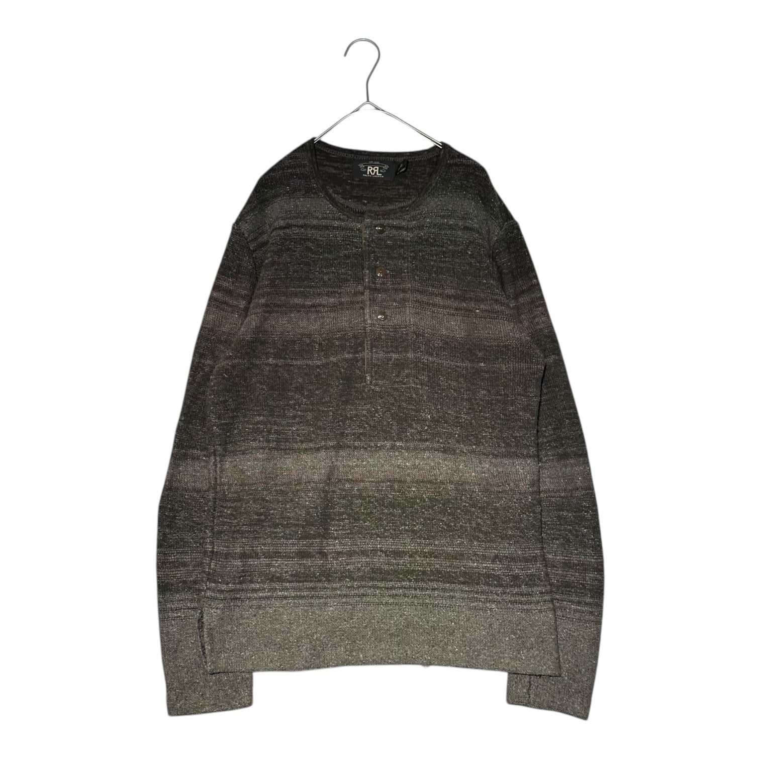 RRL(ダブルアールエル) Silk Linen Long-Sleeve Henley Neck Knit シルク リネン 長袖 ヘンリーネック ニット M ブラウン