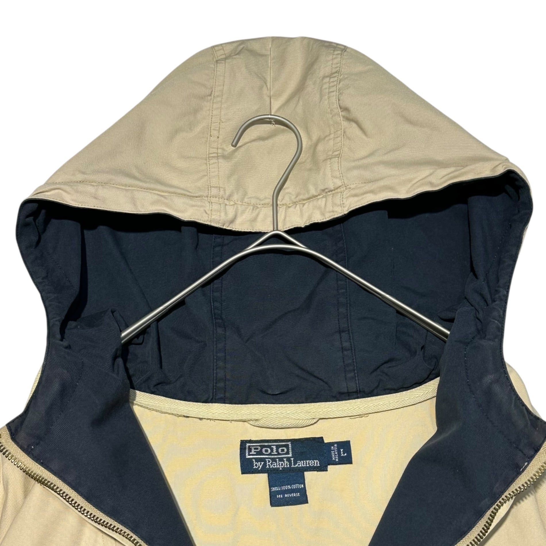 POLO RALPH LAUREN(ポロラルフローレン) 90's  Logo cotton anorak hoodie ロゴ コットン アノラック パーカー L ベージュ 90年代 ヴィンテージ サイドジップ