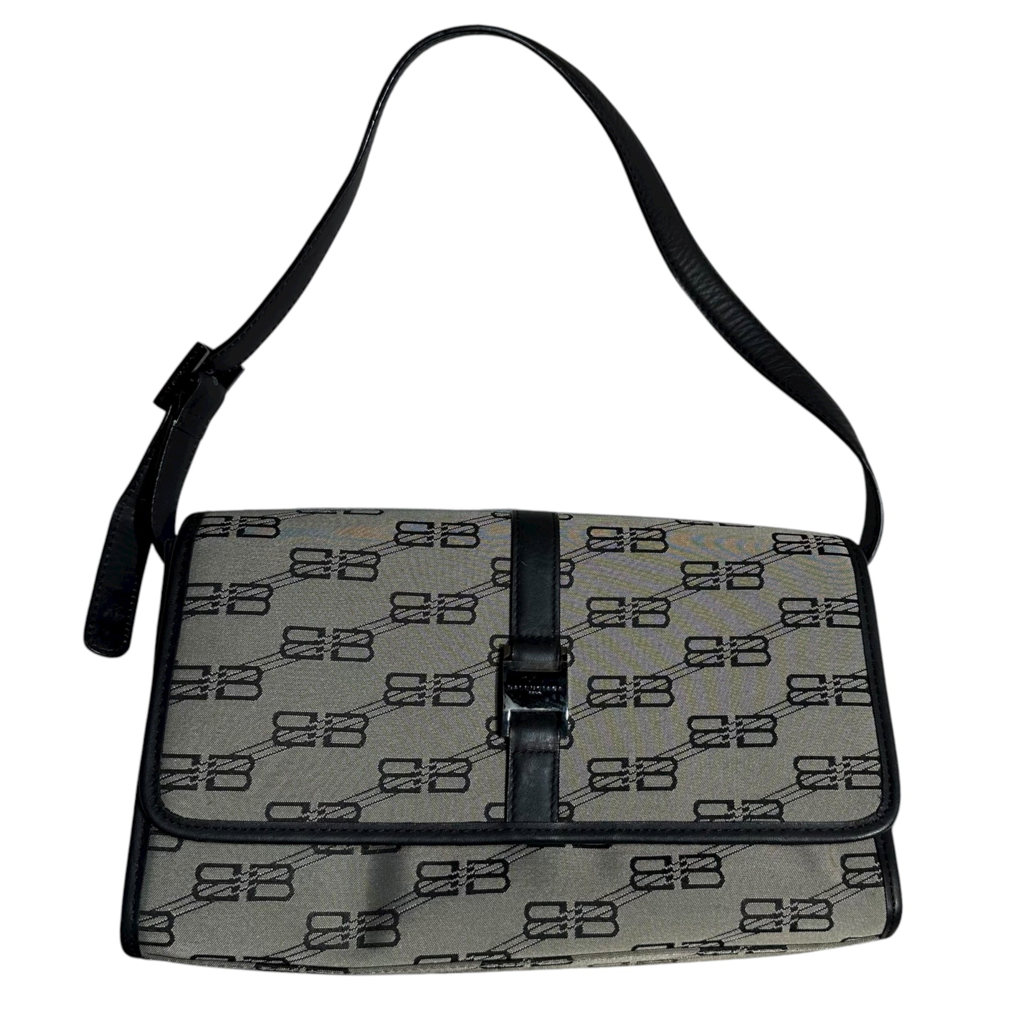BALENCIAGA(バレンシアガ) BB All-Over Print Logo One-Shoulder Bag 総柄 ロゴ ワンショルダー バッグ グレー×ブラック ハンド 肩掛け ヴィンテージ