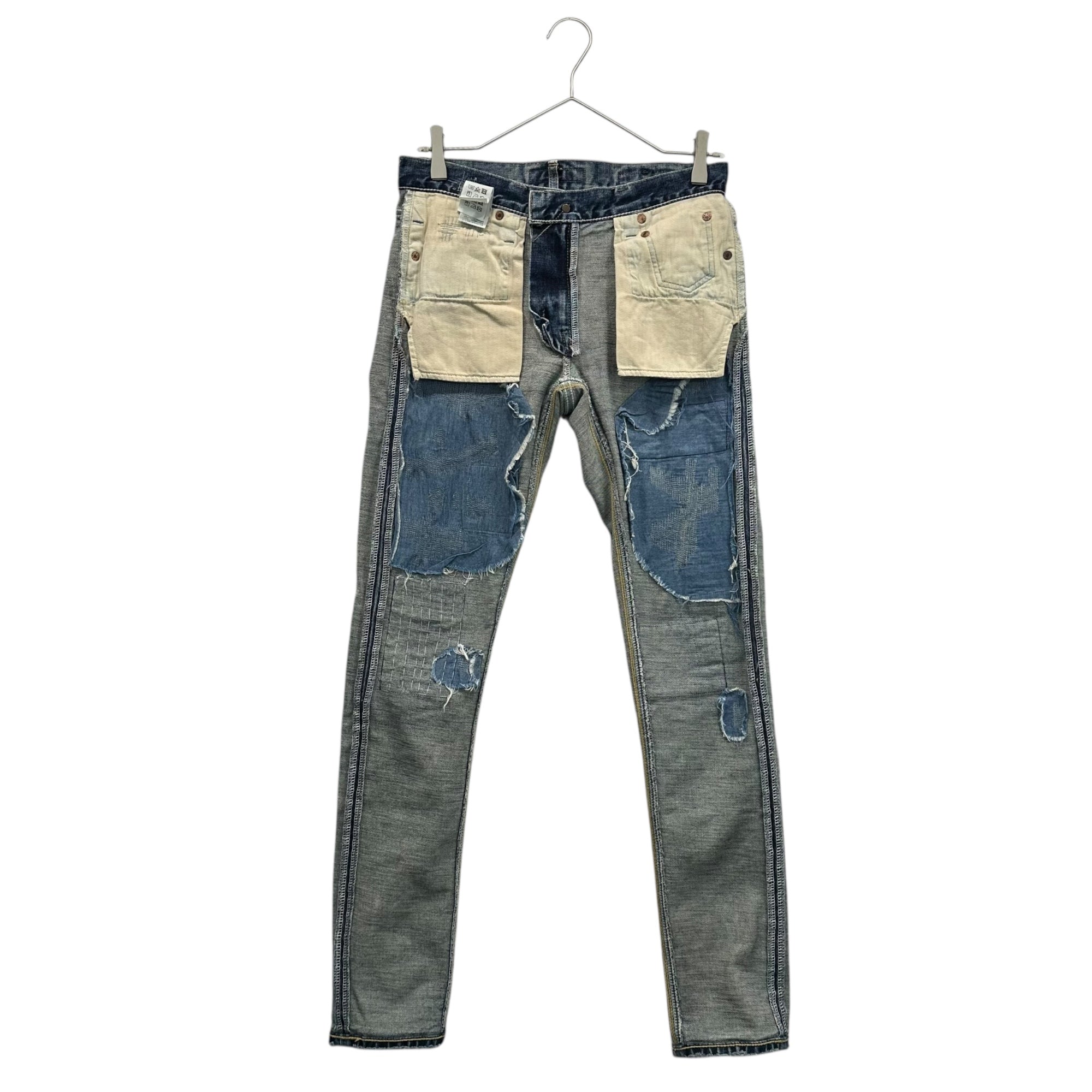 FDMTL(ファンダメンタル) Sashiko Patchwork Denim Skinny Pants 刺し子 パッチワーク デニム スキニー パンツ W28/L30 ライトインディゴ