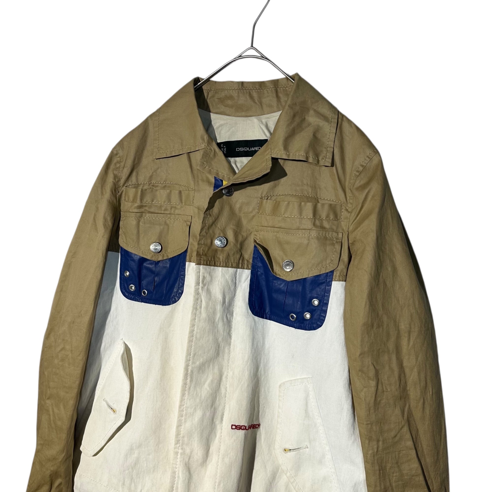 DSQUARED2(ディースクエアード) Polyurethane coated flap pocket design jacket ポリウレタン コーティング フラップポケット デザイン ジャケット 372026391 40(L程度) ベージュ×ホワイト×ブルー