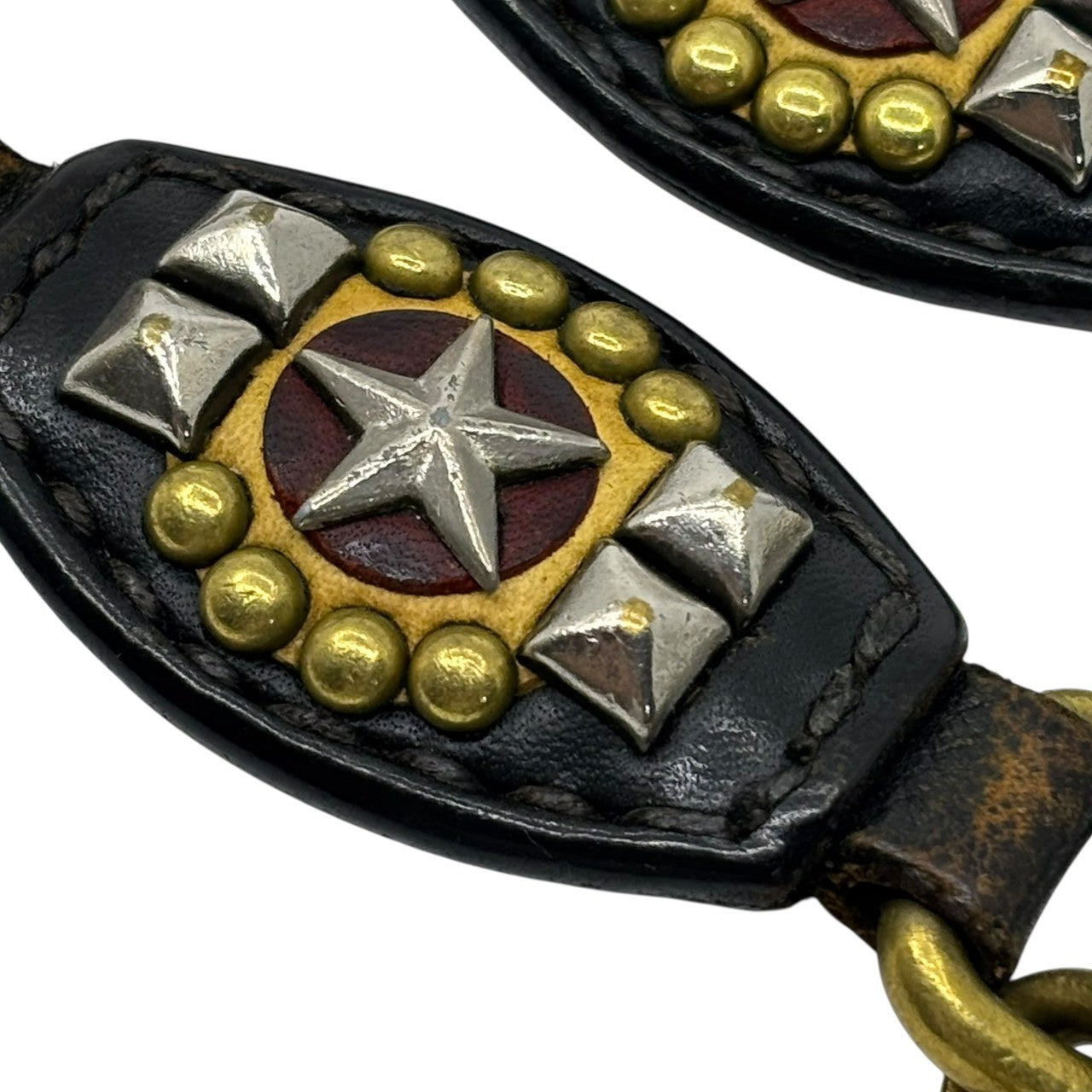 CALEE(キャリー) Brass Star Studs Wallet Chain ブラス スター スタッズ ウォレット チェーン ゴールド×ブラウン