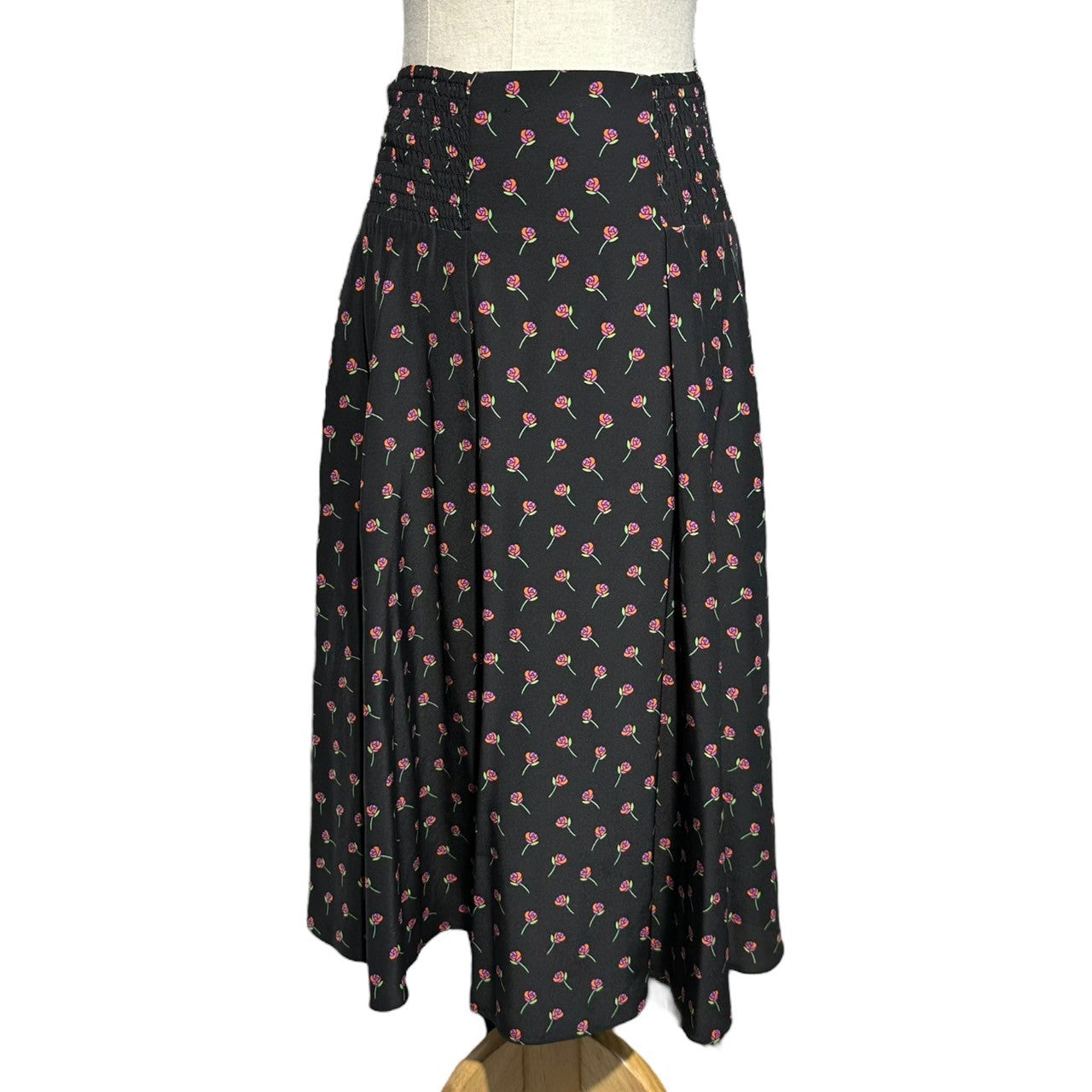 PRADA(プラダ) 17SS Rose print gathered flare skirt 薔薇プリント ギャザー フレア スカート P159NR 36(S程度) ブラック×ピンク