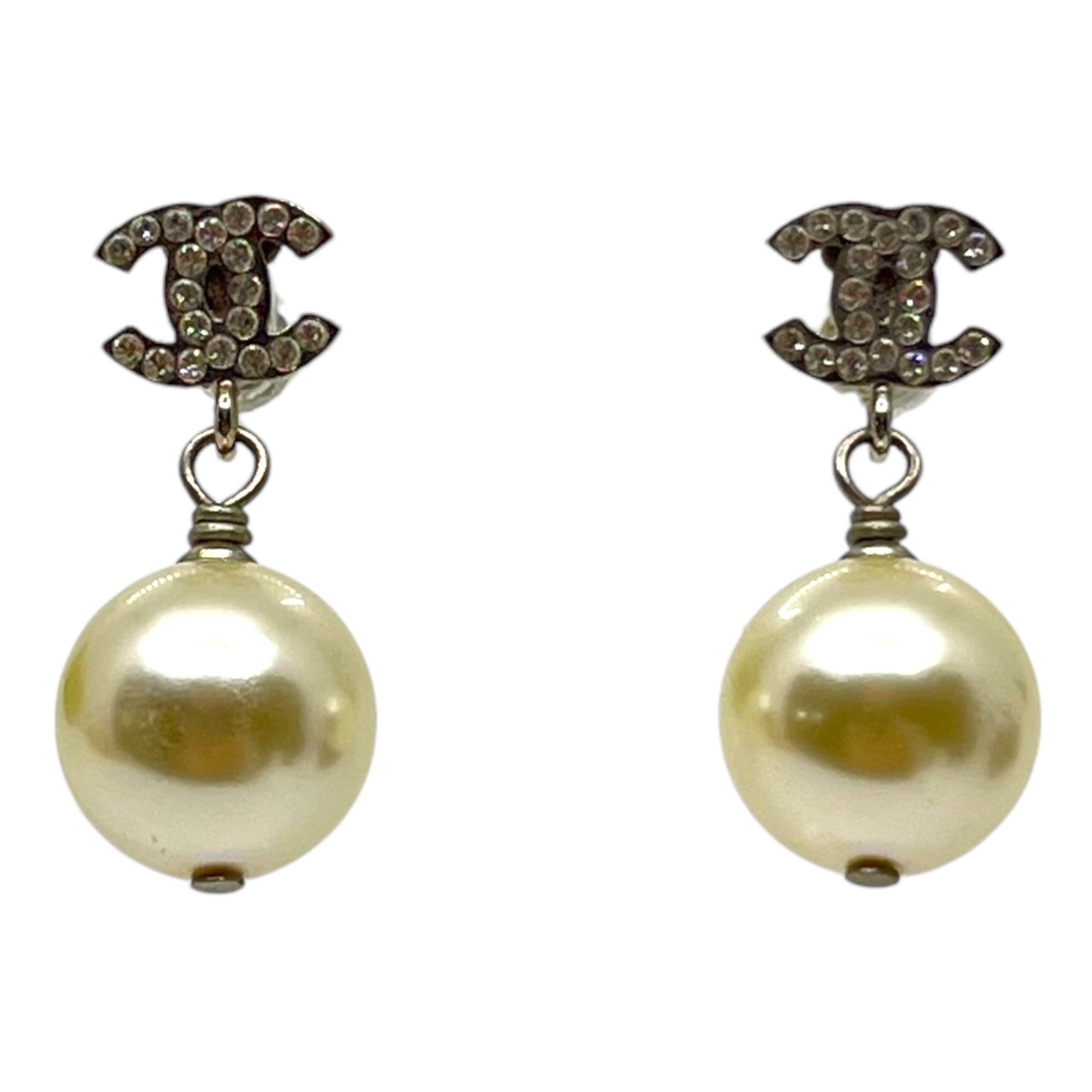 CHANEL(シャネル) Coco mark light stone pearl earrings ココマーク ライトストーン パール ピアス シルバー 刻印 A17 V